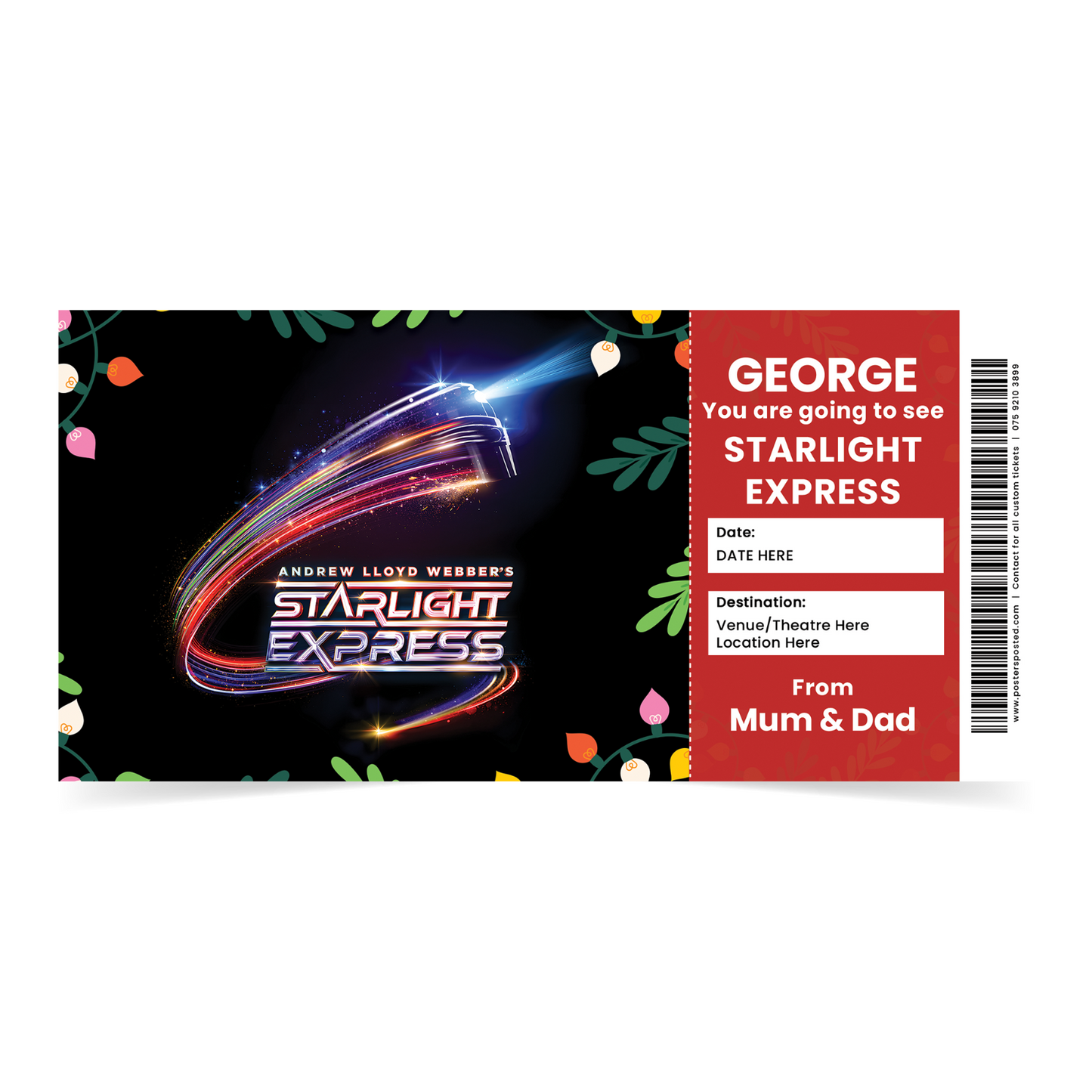 Starlight Express Theatre Ticket Xmas Christmas Personalised Ticket Xmas Gift