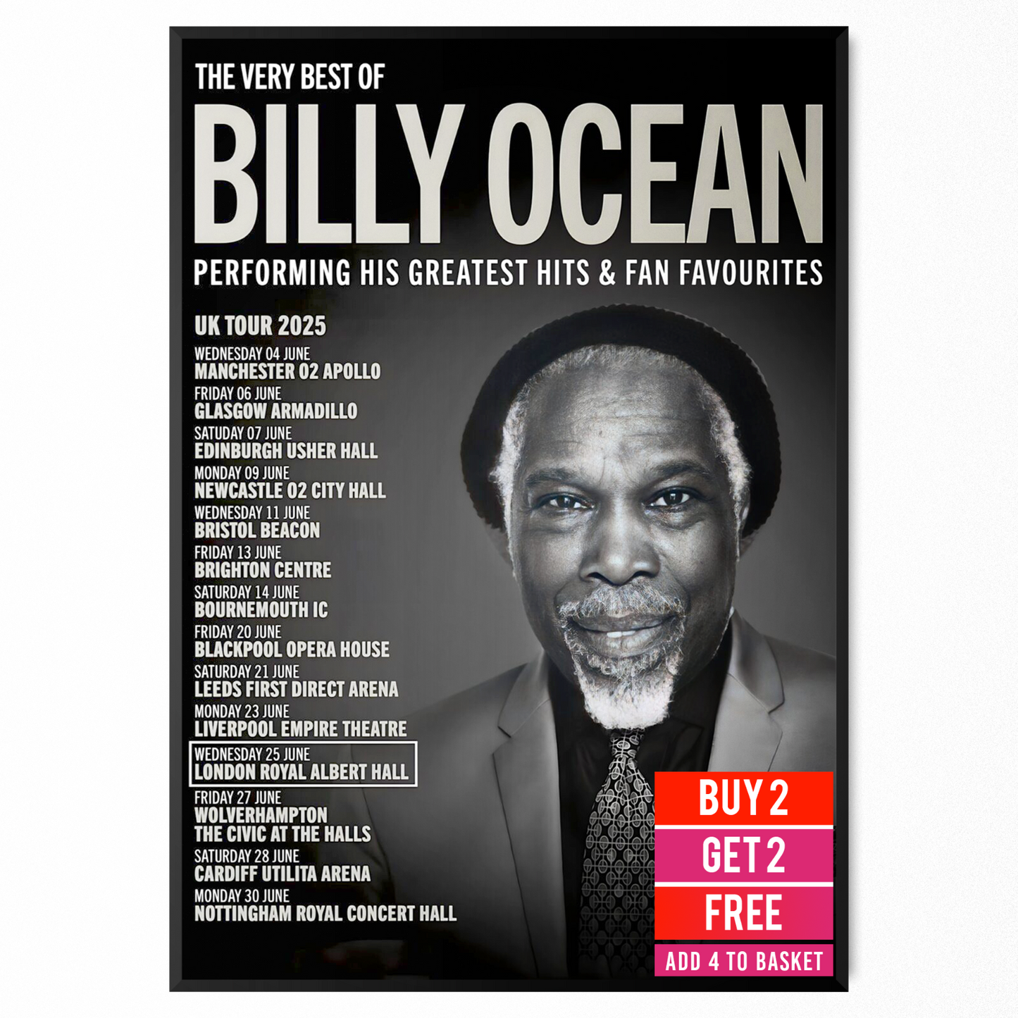 Billy Ocean 2025 UK Tour Music Poster Print Gig Poster UK Dates For Billy Fans