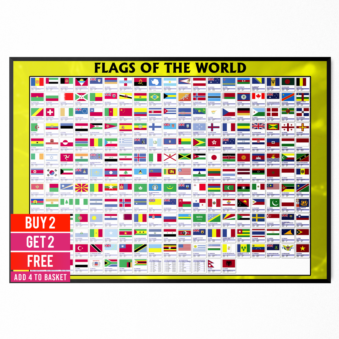 Flags of the World Poster Educational Geography School Wall Art A5-A3