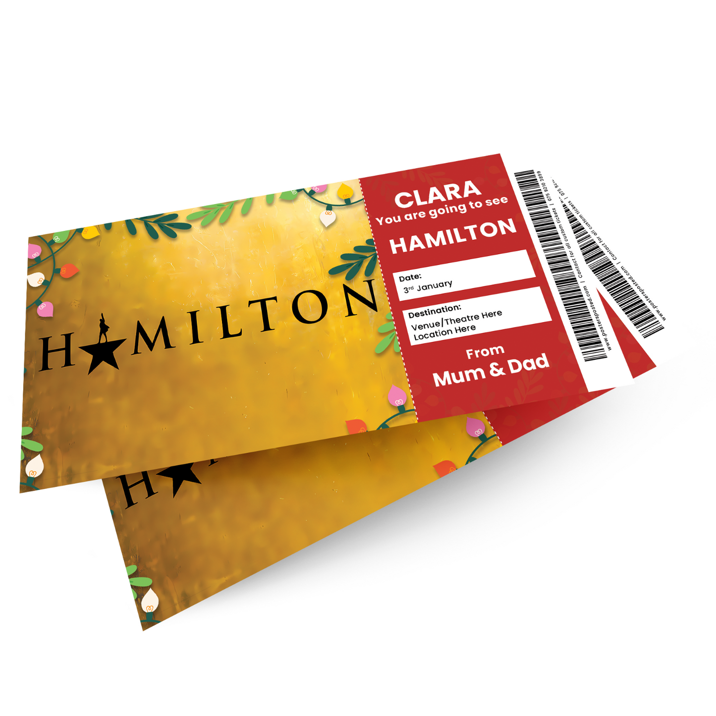 Hamilton Ticket Personalised Christmas Theatre Keepsake Ticket Xmas Gift Card