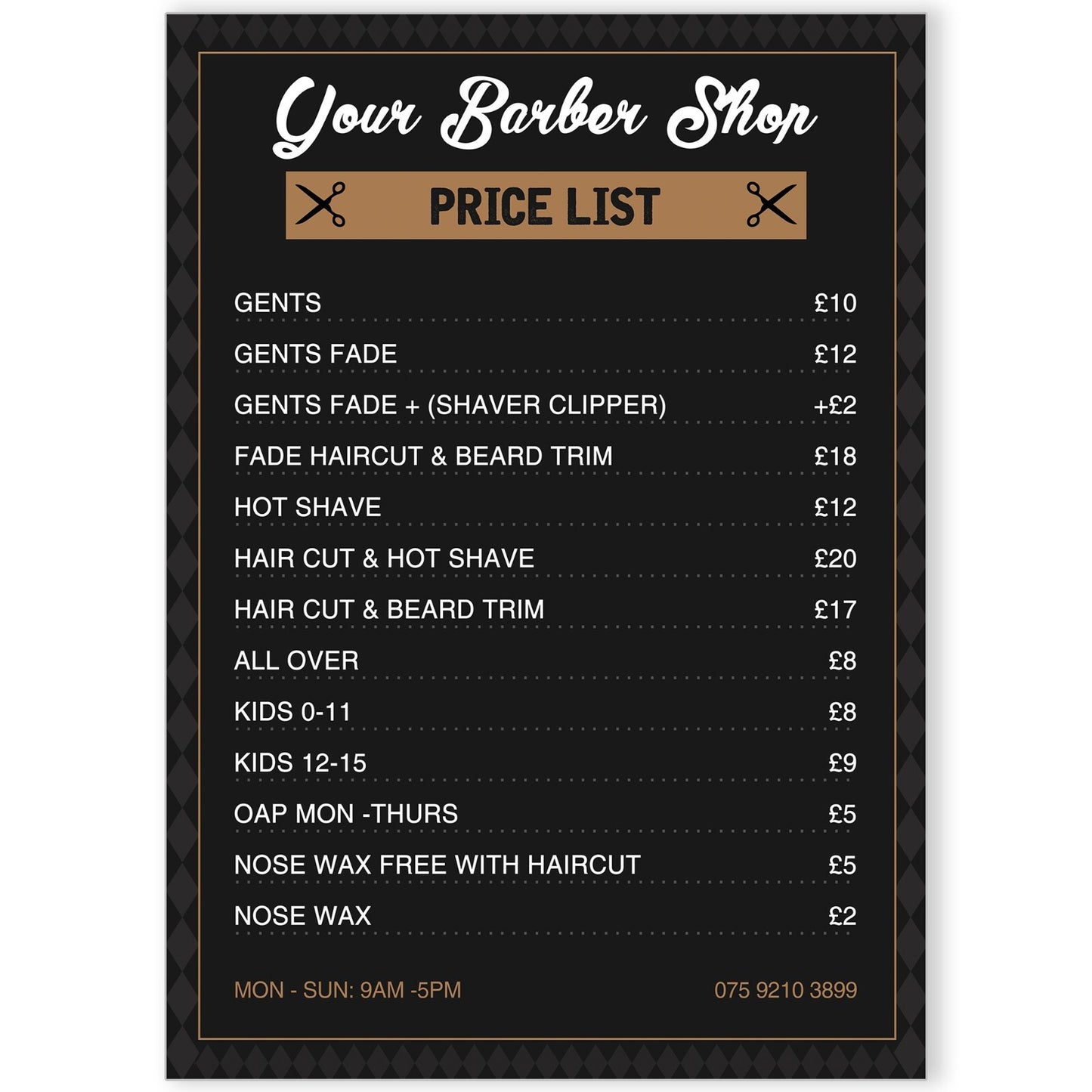 Barber Hair Salon Haircut Price List Advertising LAMINATE Poster A5 A4 A3