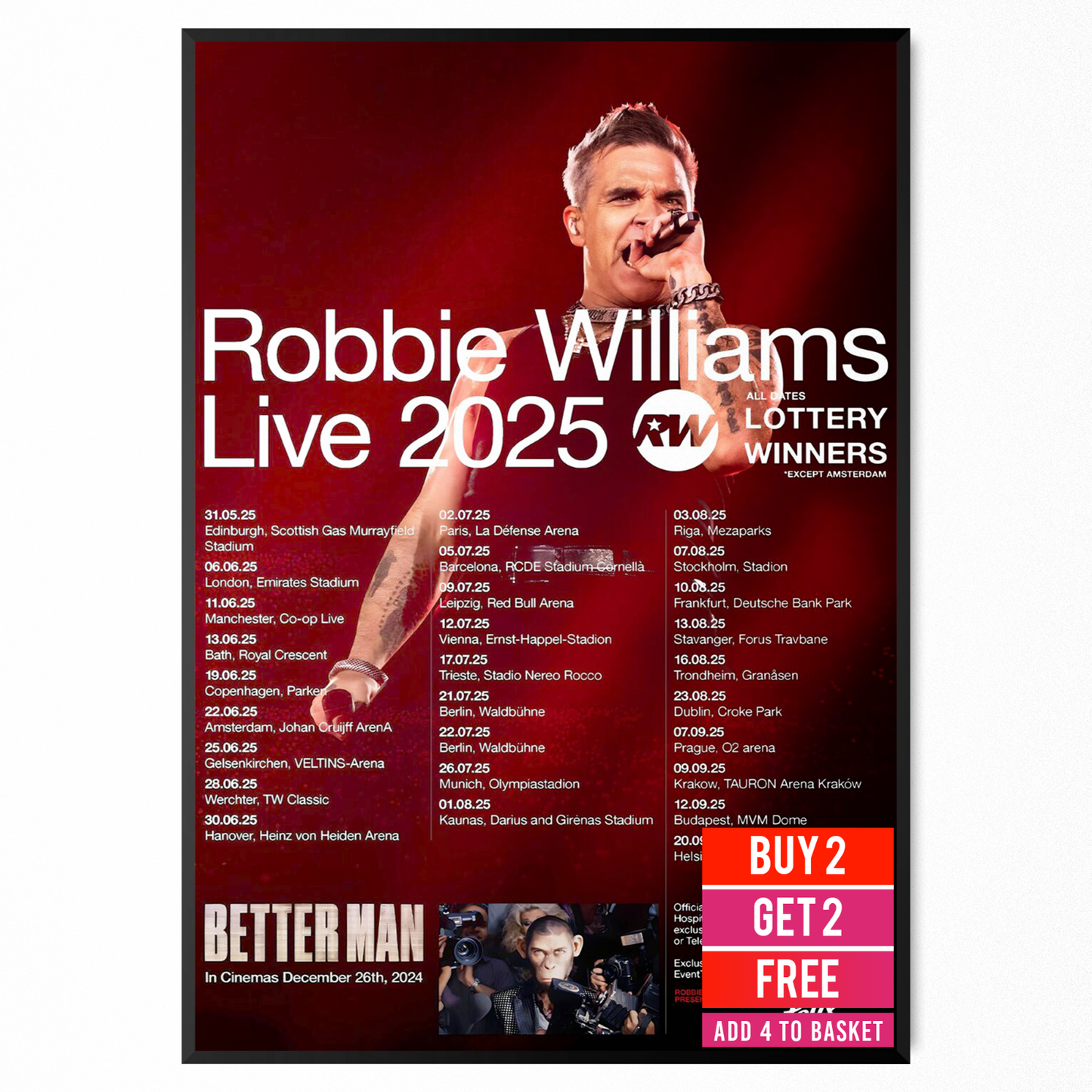 Robbie Williams Live 2025 All Concert Dates Poster Gift For Robbie Williams Fans