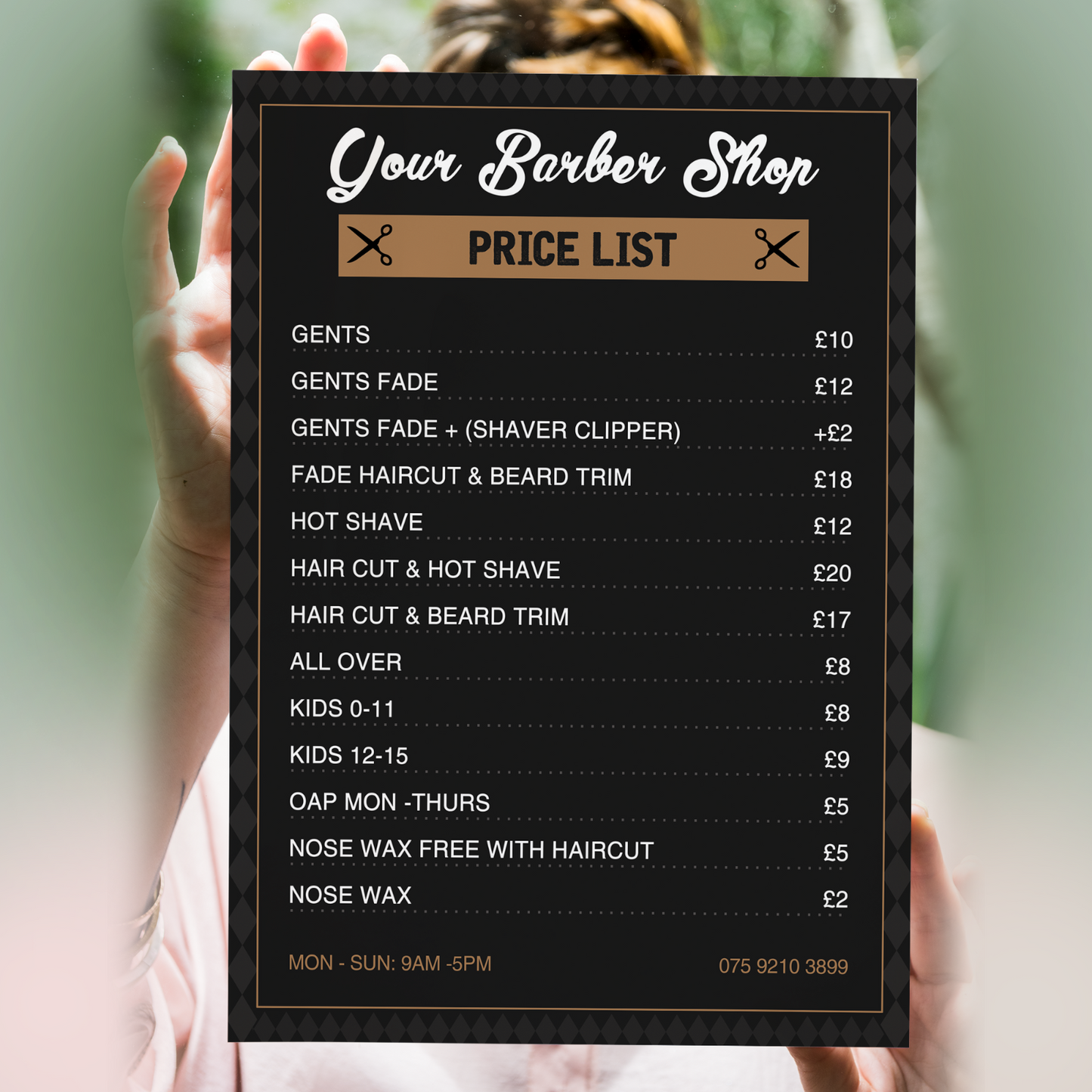 Personalised Barber Shop Price List Poster Salon Advertising Sign A5–A3