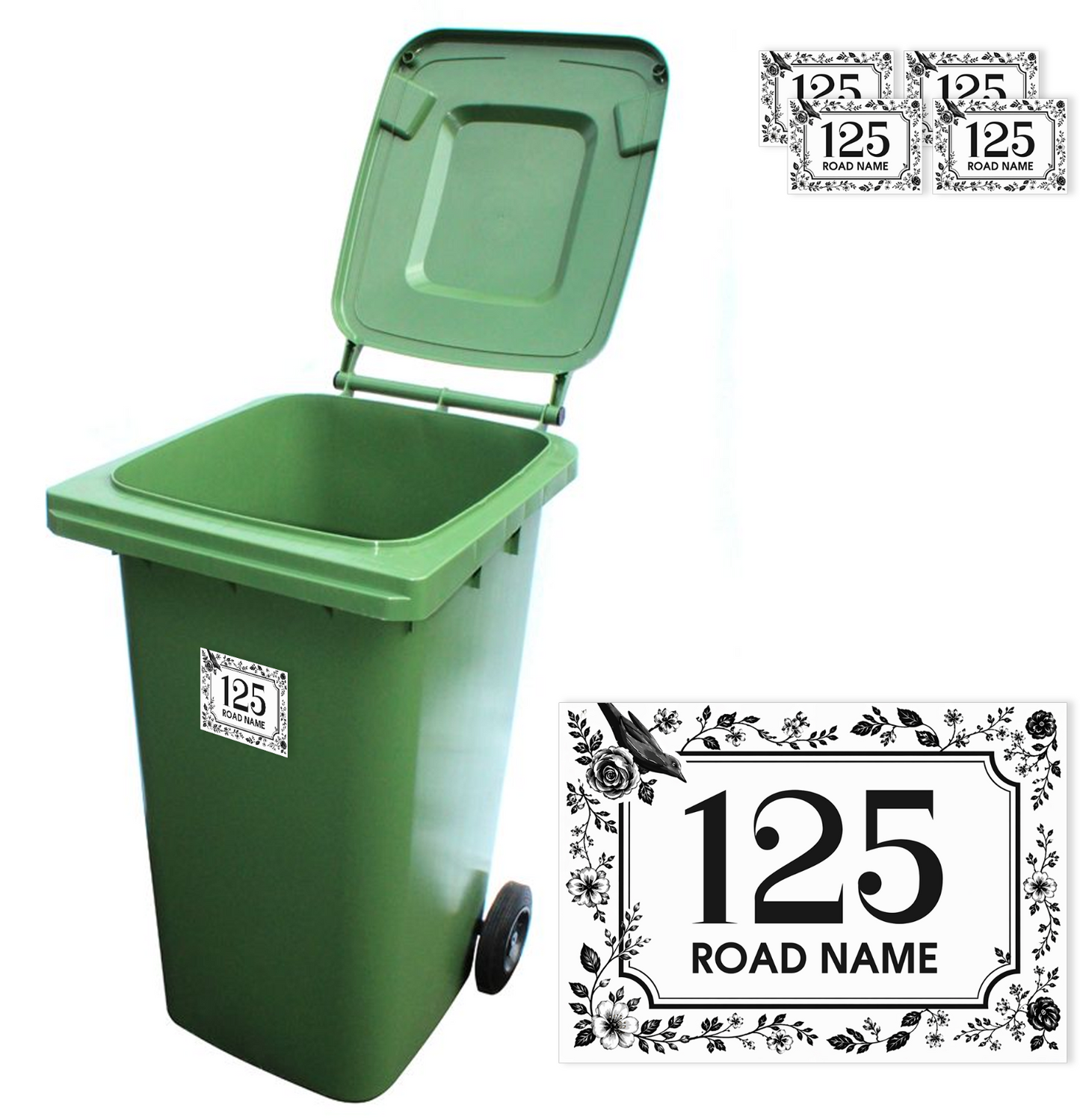 Wheelie Bin Numbers Personalised Bin Sticker Custom House No.&Street Labels
