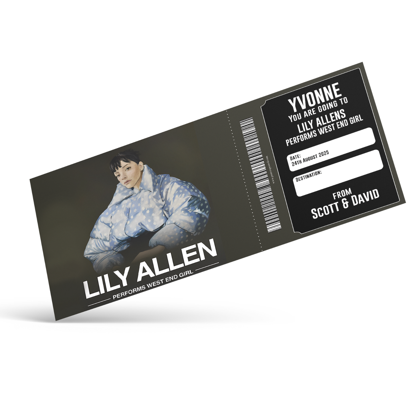 Lily Allen UK Tour 2026 Personalised Ticket Christmas Gift Keepsake Mock Ticket