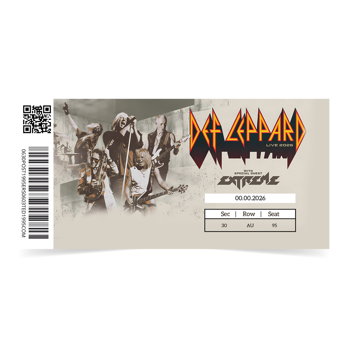 Def Leppard Ticket Live 2026 Tour Keepsake Rock Gift Personalised Mock Ticket