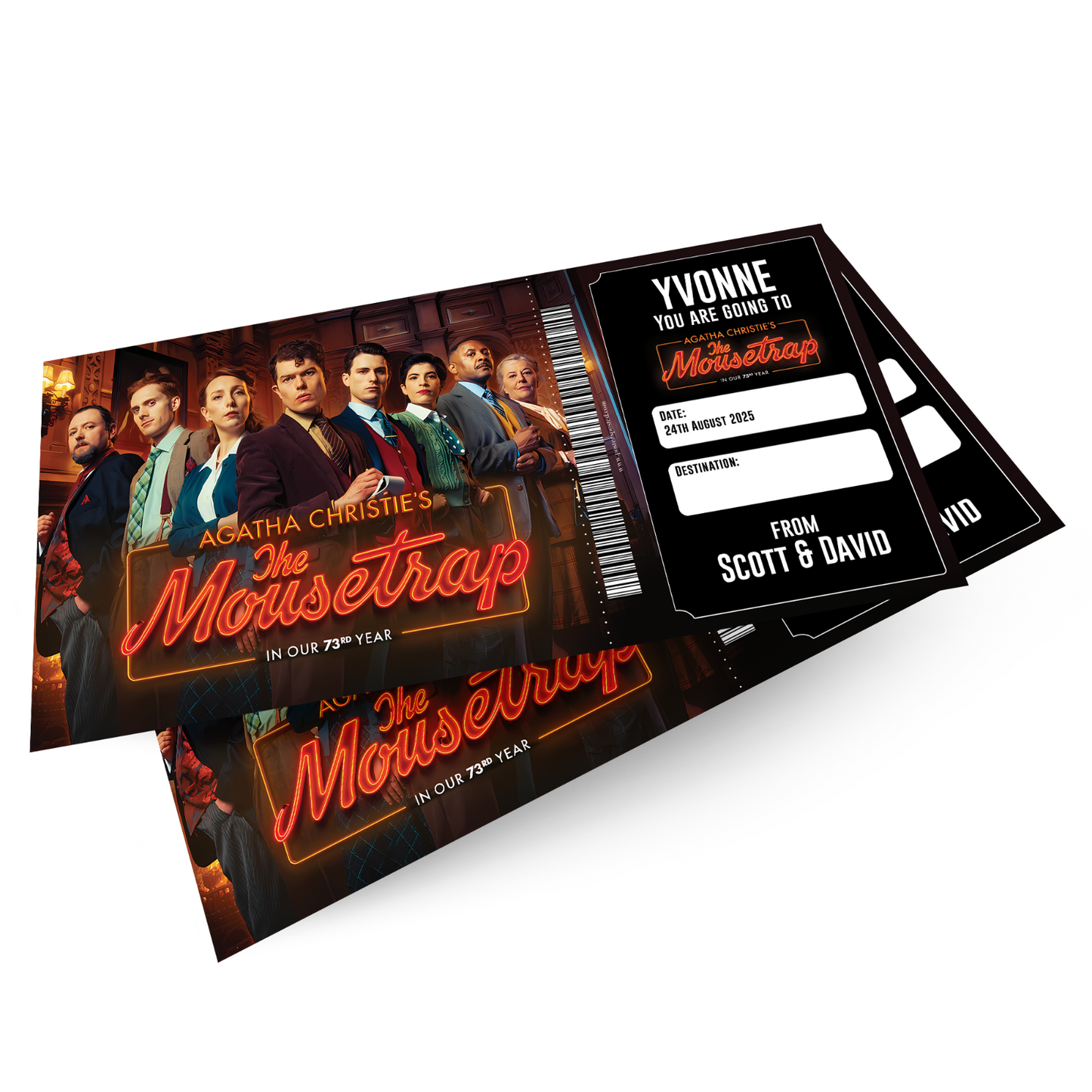 The Mousetrap Musical Theatre Gift Ticket Personalised Christmas Xmas Ticket