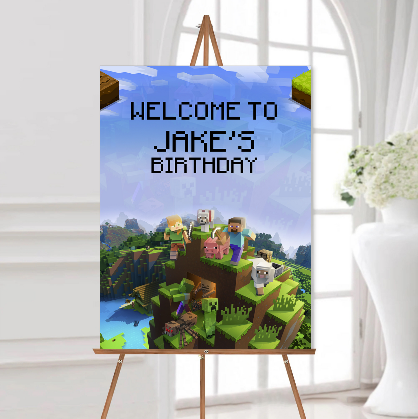 Gaming Birthday Party Sign Personalised Birthday Decor Mine Craft A5-A3