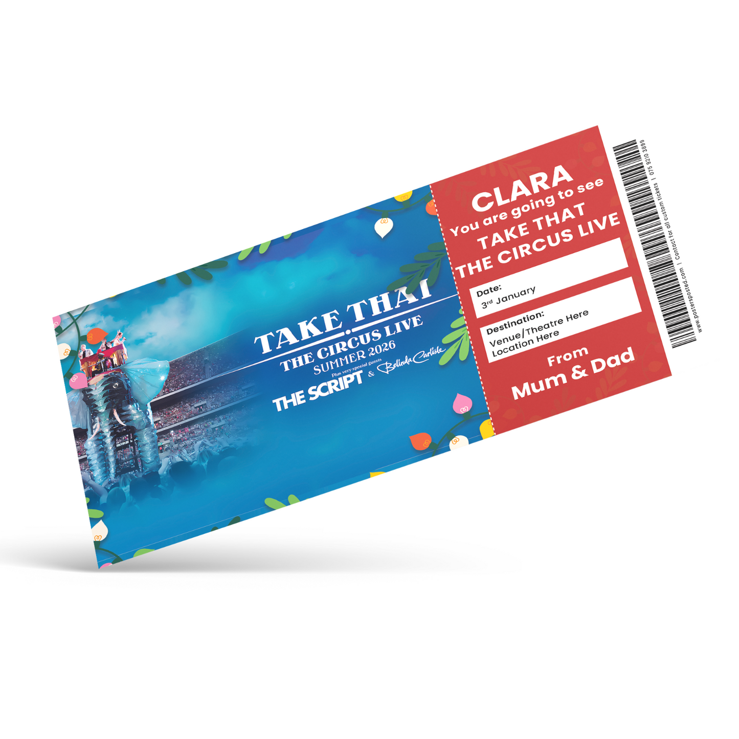 Take That Mock Ticket The Circus Tour 2026 Personalised Gift Christmas Xmas Card