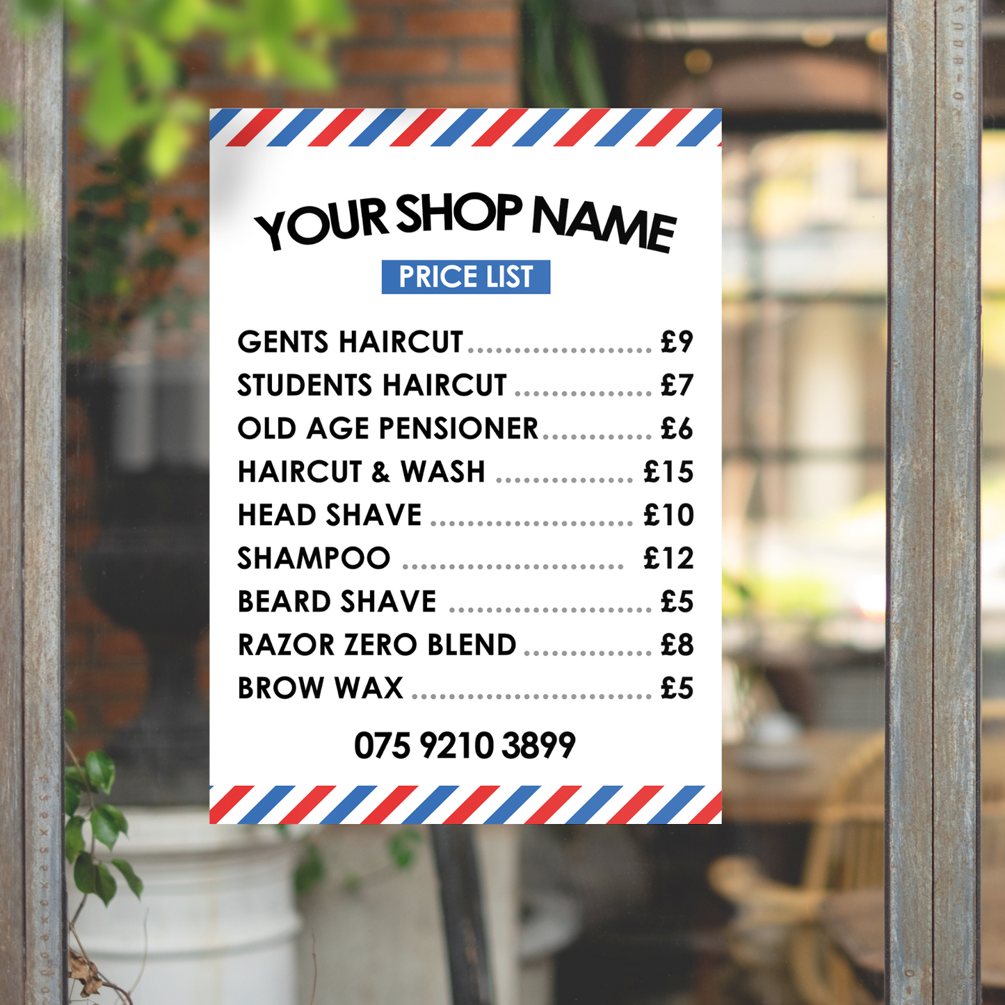 Barber Shop Price Salon List Advertising Prices Poster Indoor Sticker A5-A3