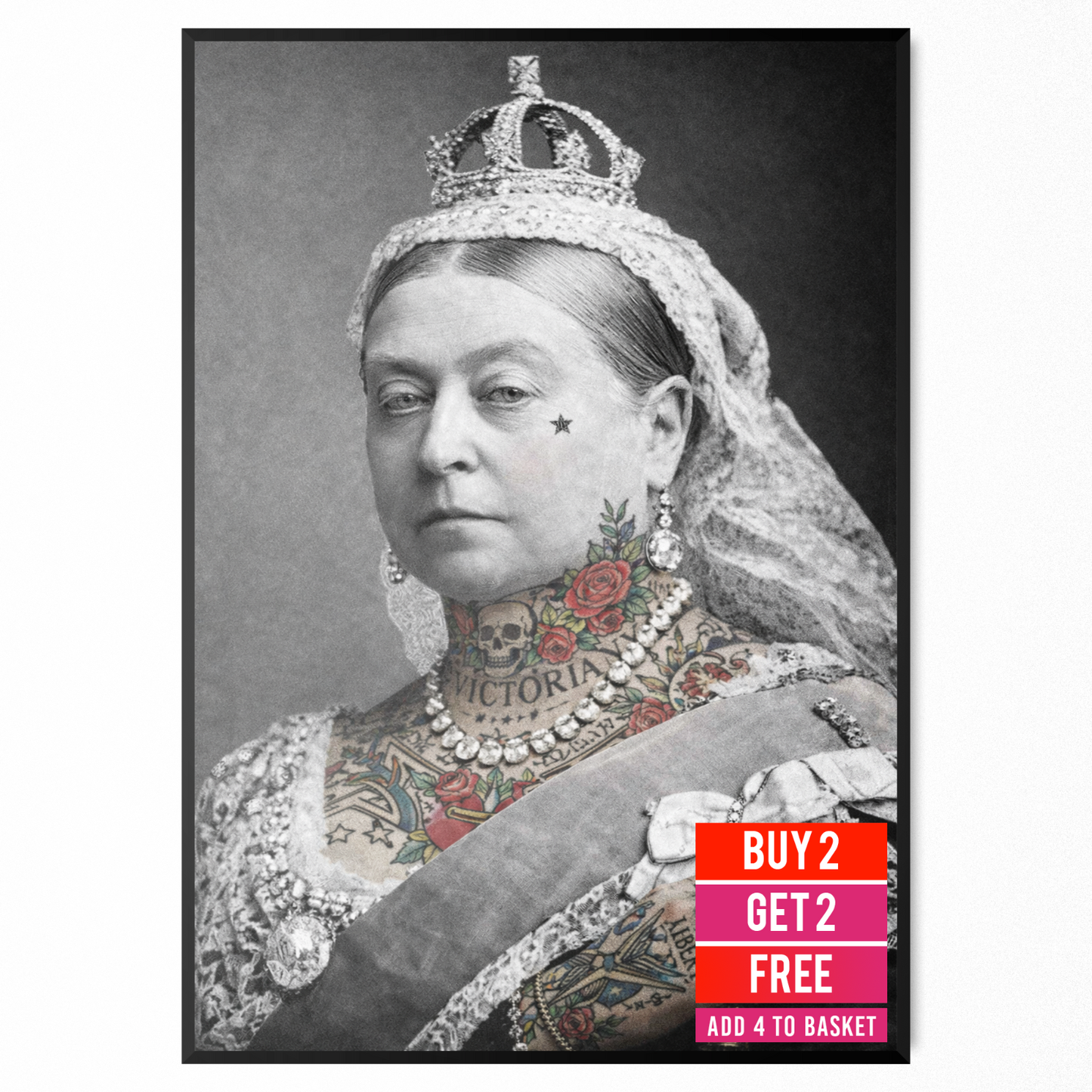 Queen Victoria Punk Royal Gothic Poster Tattoo Shop Wall Art Decor Print A5-A3