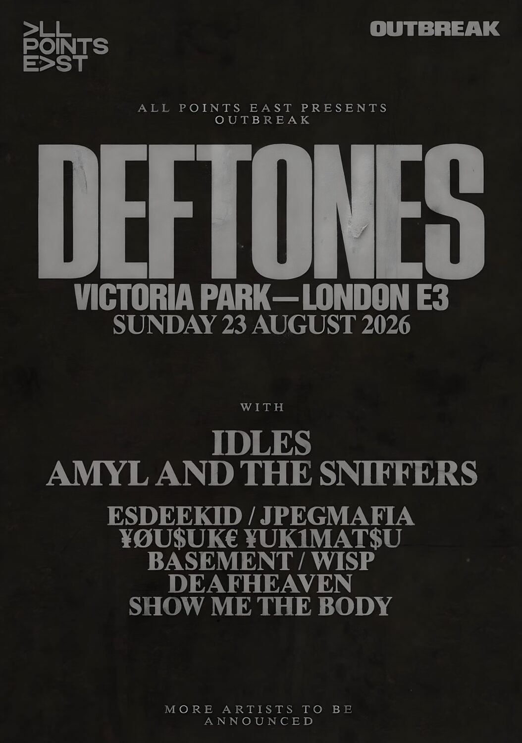 Deftones Poster Tour UK Tour 23 August 2026 Poster Deftones Fans Music Band