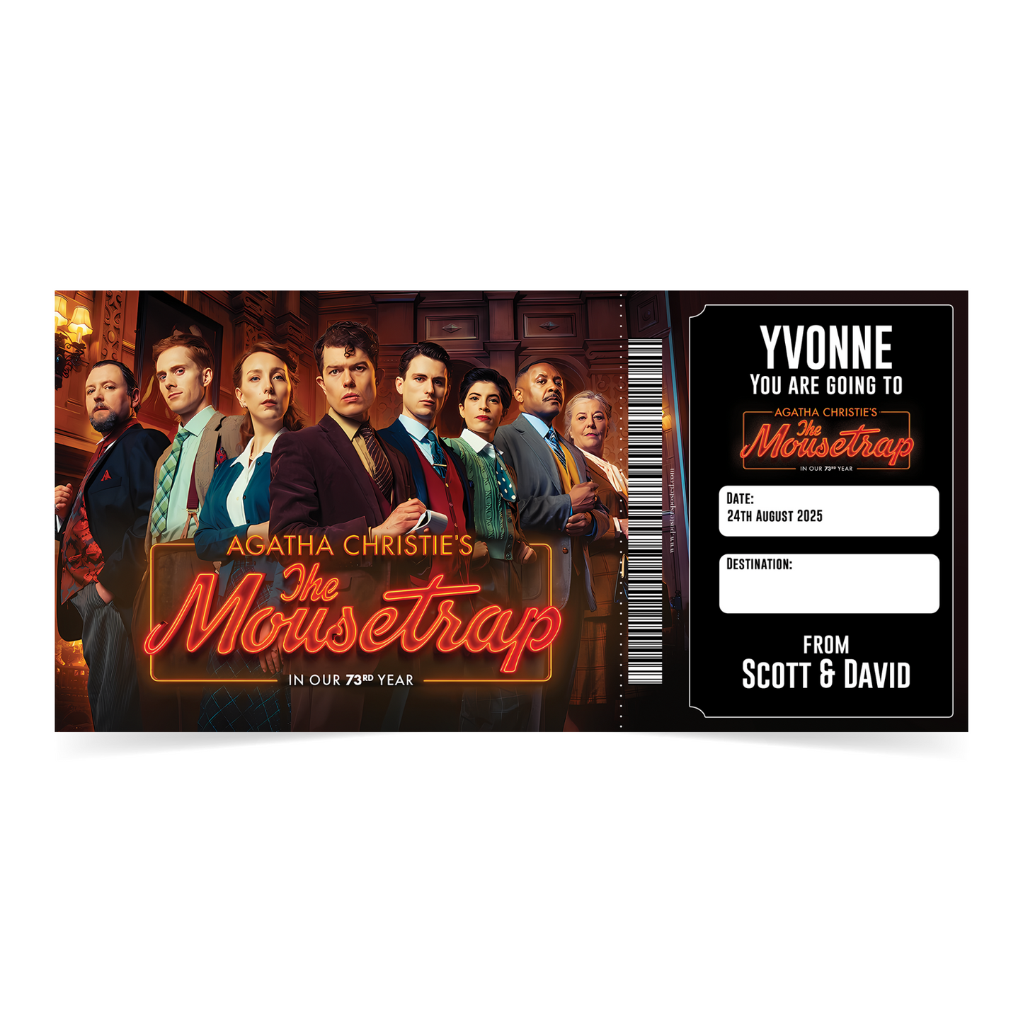 The Mousetrap Musical Theatre Gift Ticket Personalised Christmas Xmas Ticket