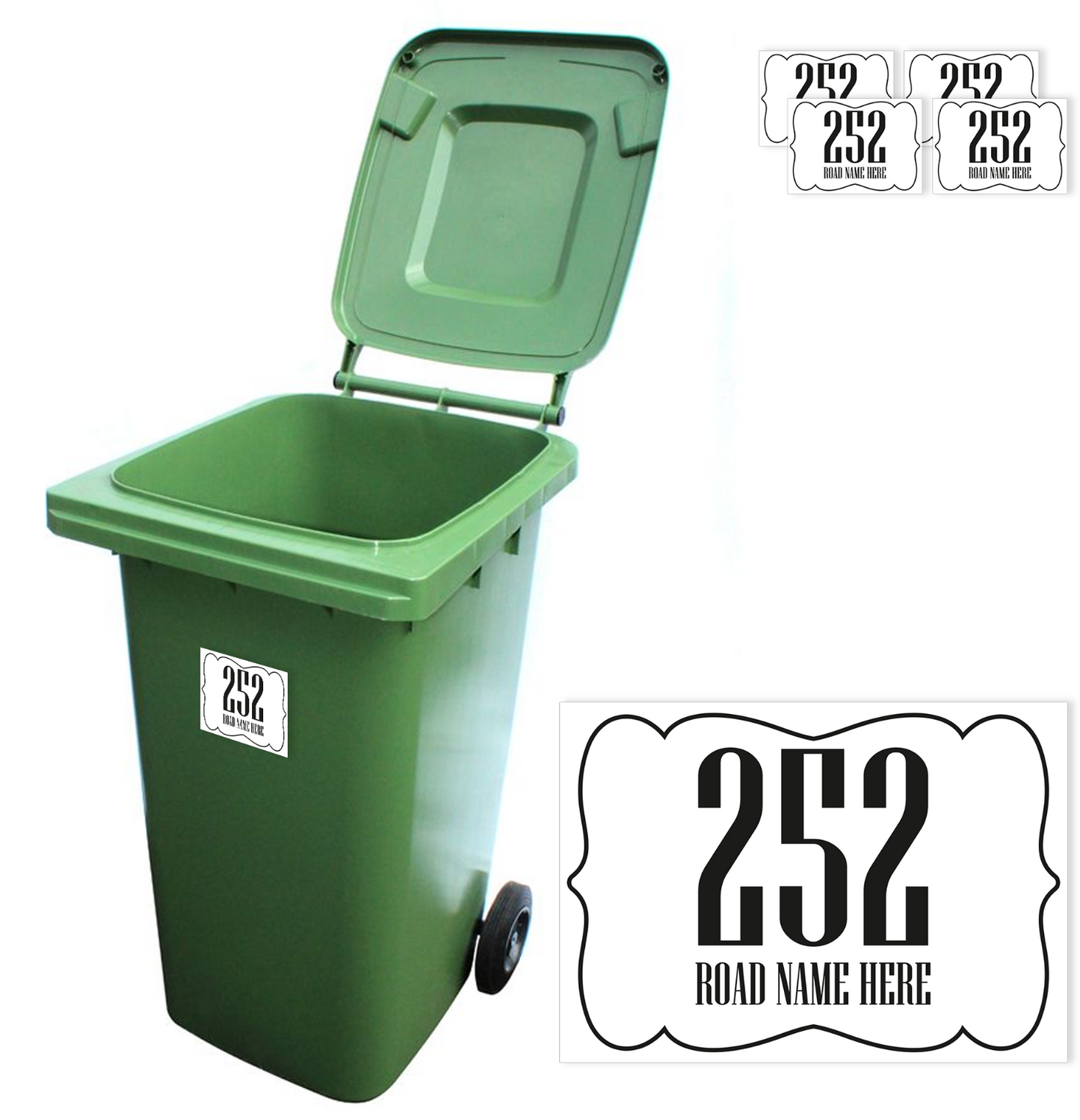 Wheelie Bin Numbers Personalised Waterproof Bin stickers Labels House Street
