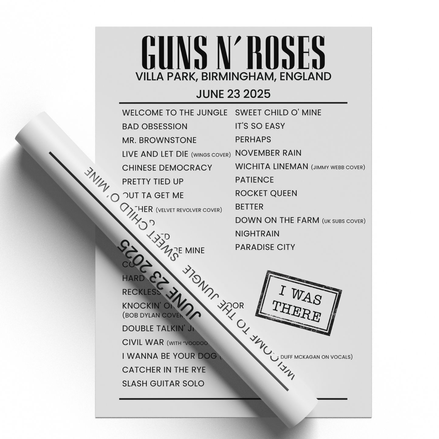 Guns N' Roses Setlist Poster 23 June UK Tour Concert Fan Print A5-A3