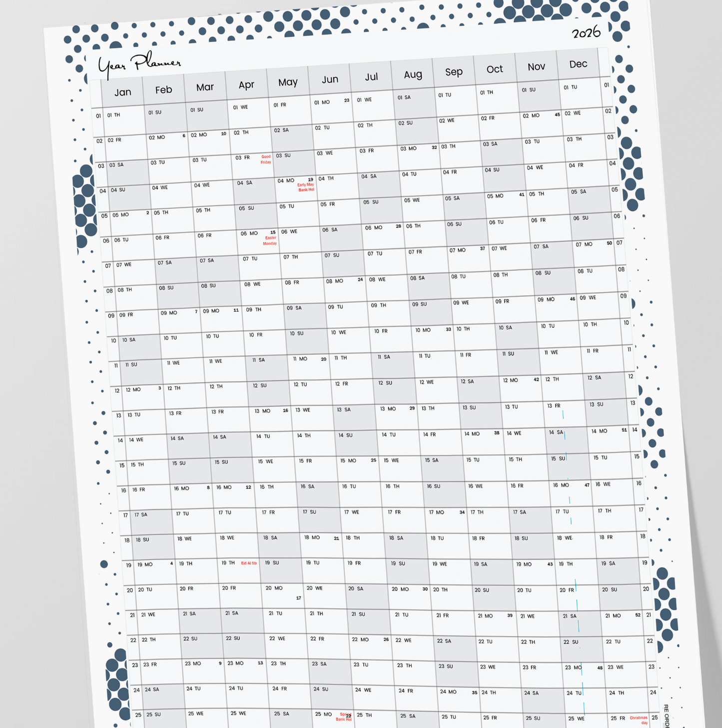 2026 Wall Planner Calendar Wall Chart Calendar Year Planner Home Office A5-A3