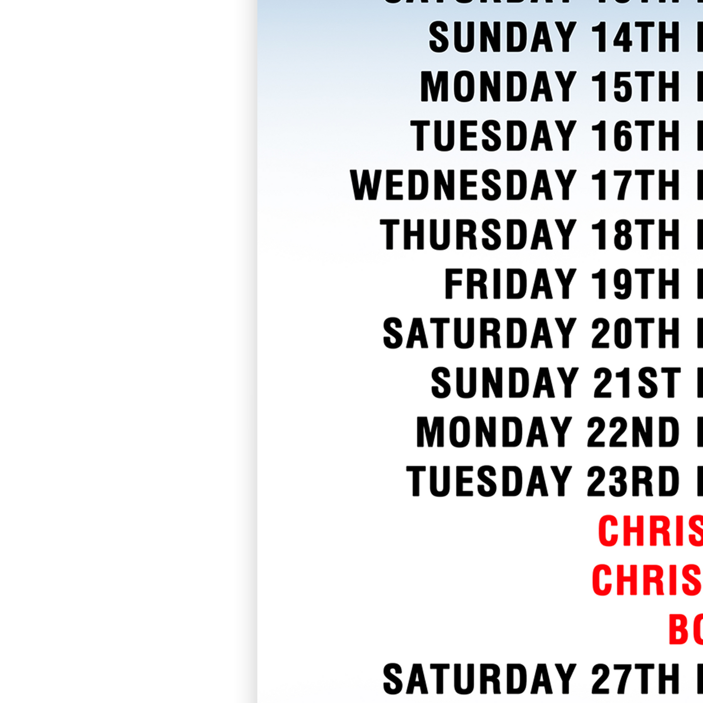 CHRISTMAS SHOP OPENING HOURS AND TIME XMAS 2025 ADVERTISEMENT POSTER A5-A3