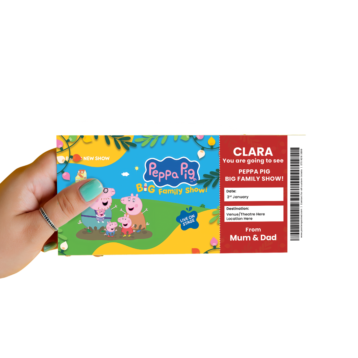 Peppa Pig Big Family Show Xmas Ticket Personalised Christmas Gift Keepsake Card