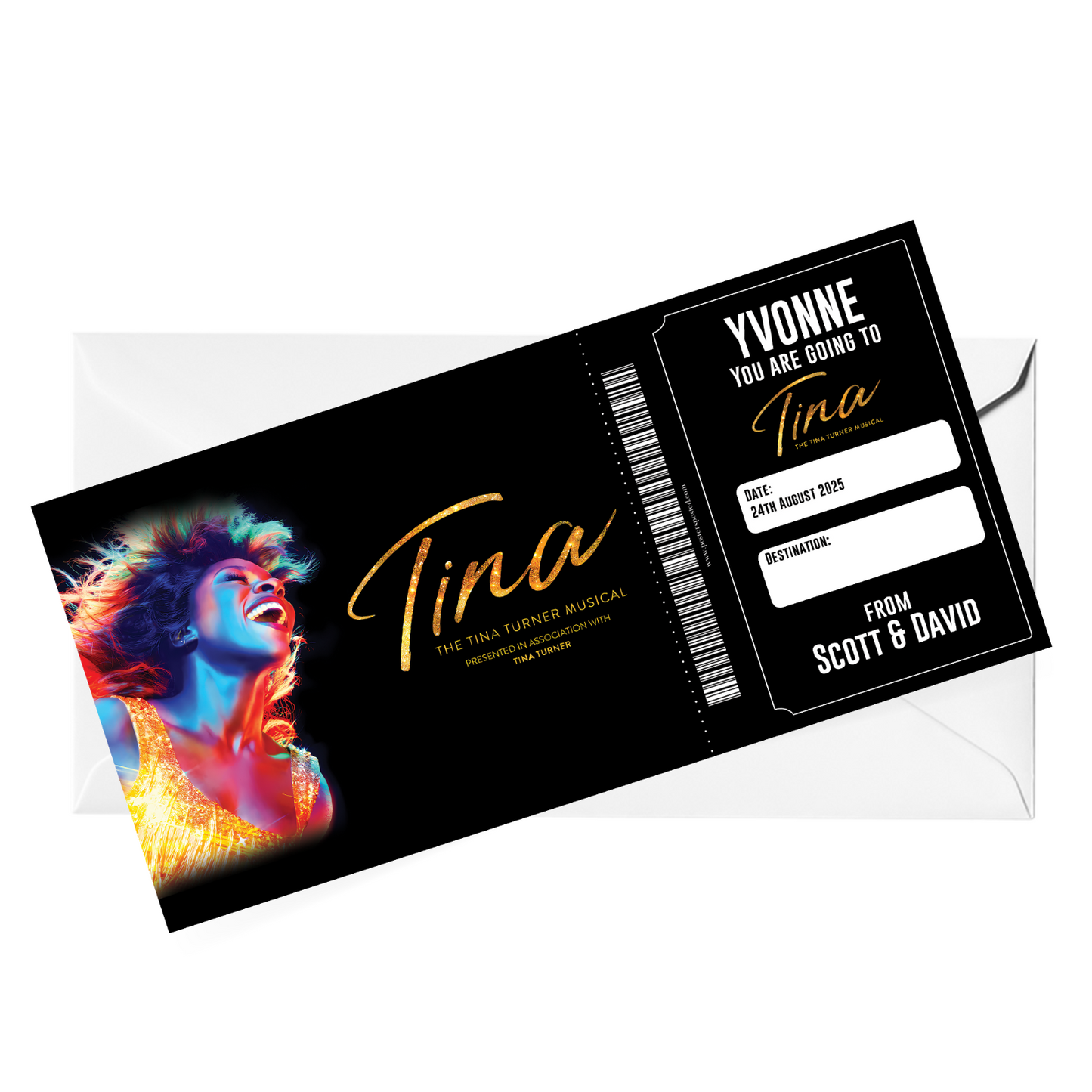Tina Tuner The Musical Theatre Musical Ticket Personalised Christmas Xmas Ticket