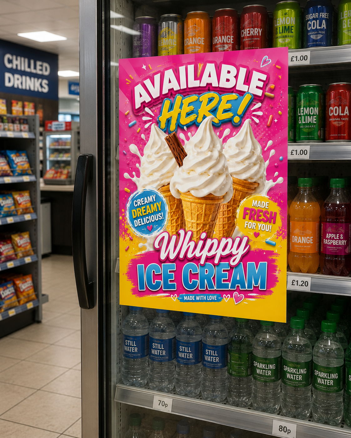 Ice Cream Sold Here Adhesive Print Vinyl window Mr Whippy Ice Cream Van Sign