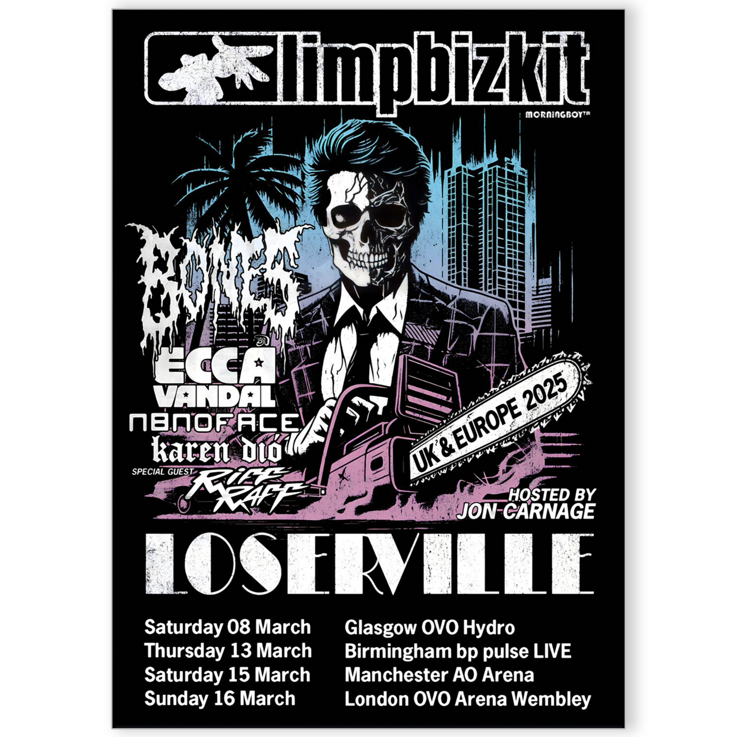 Limp Bizkit Tour Poster 2025 Loserville UK Concert Tour Print All Dates A5-A3