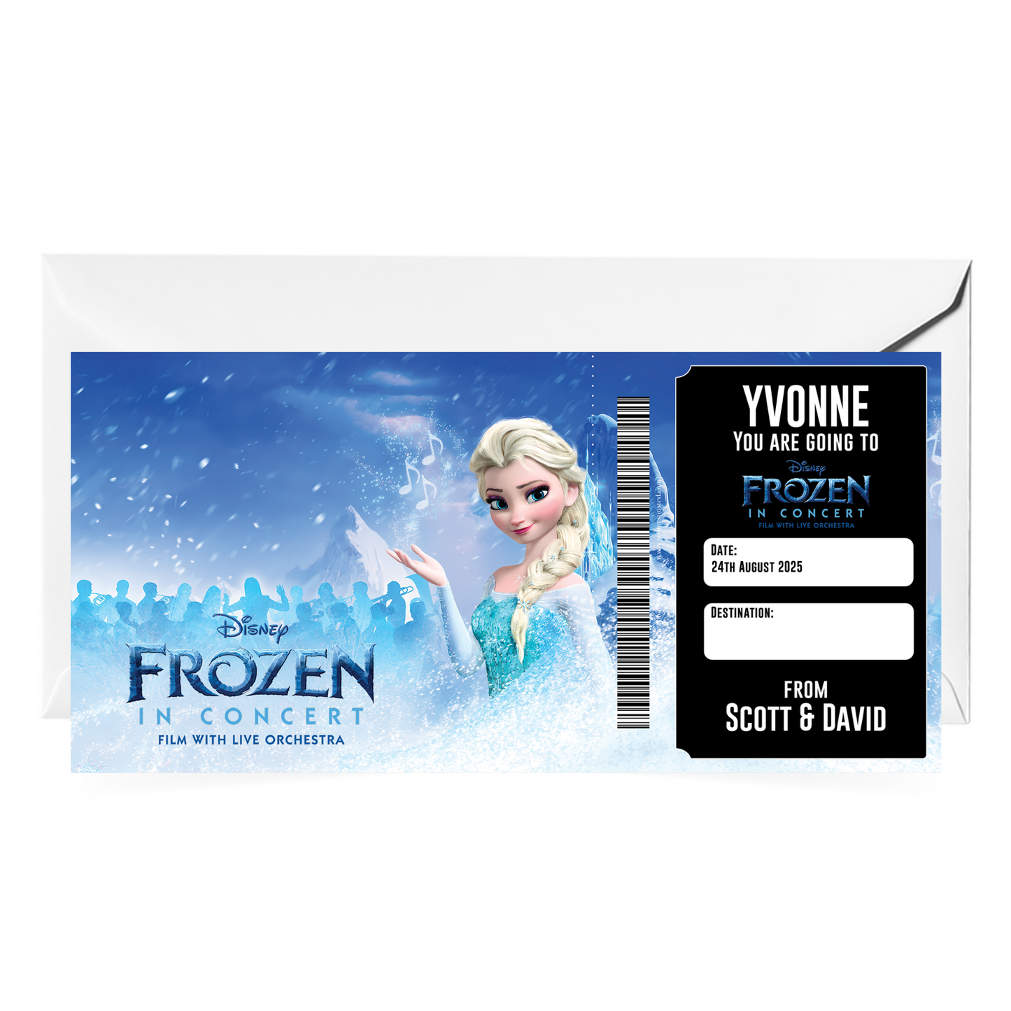 Frozen In Concert Theatre Musical Ticket Gift Surprise Personalised Ticket