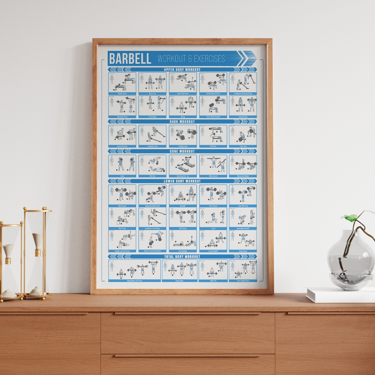 Barbell Workout Poster Gym Exercise Training Wall Chart Print A5 A4 A3