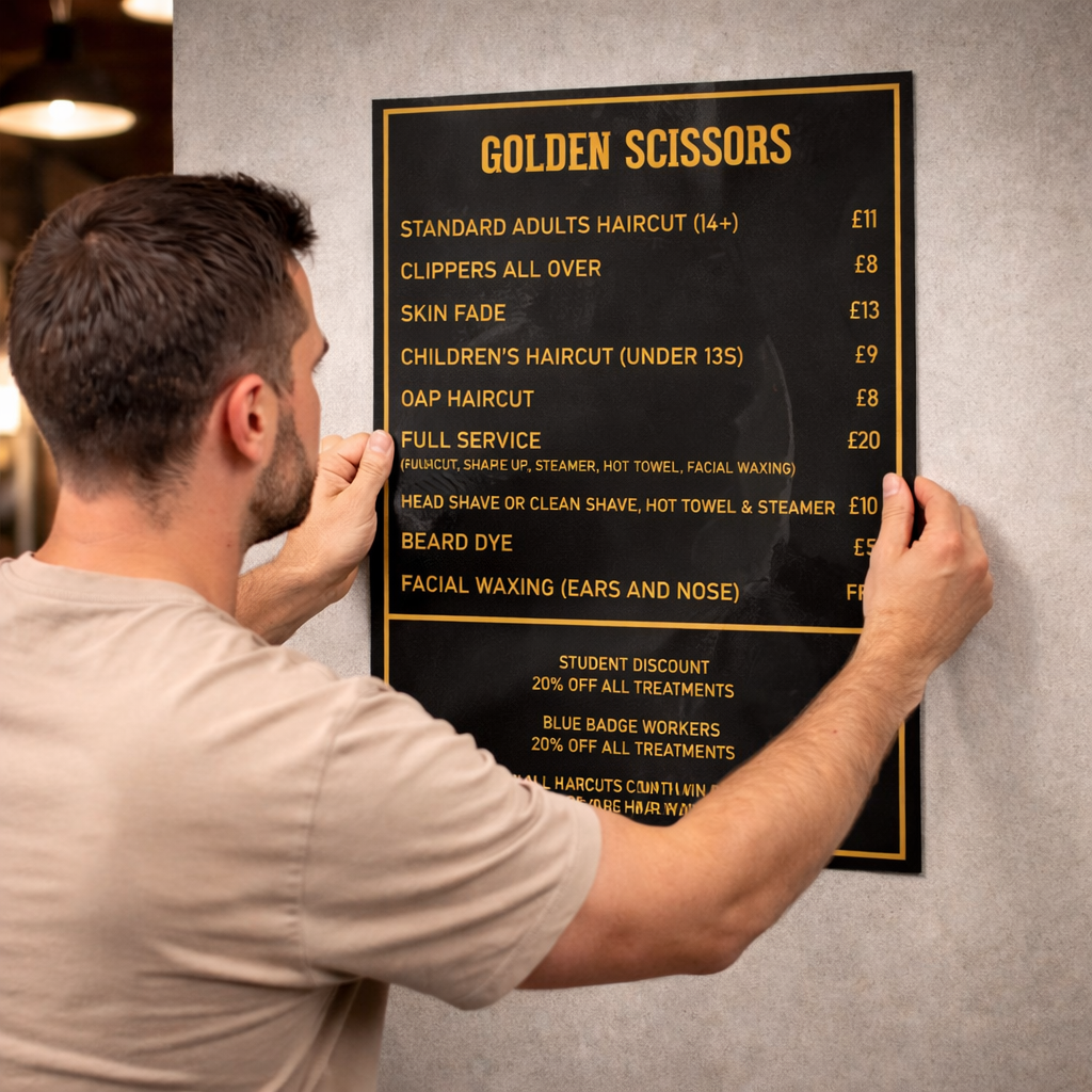 Barber Shop Price List Advertising Salon Sign Poster Indoor Vinyl Sticker A5-A3