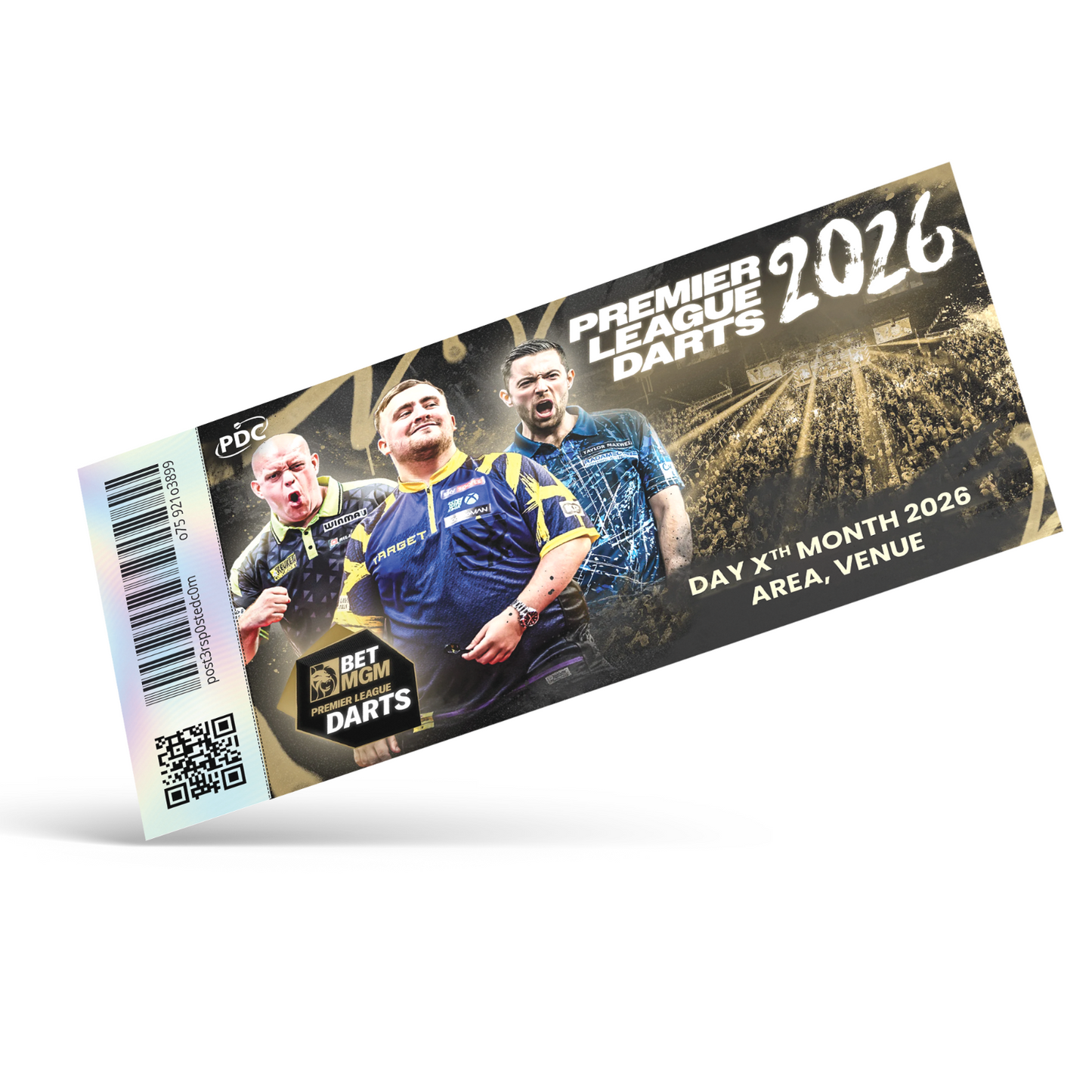 Darts Premier League mock Ticket Personalised Event Ticket Gift Voucher Ticket