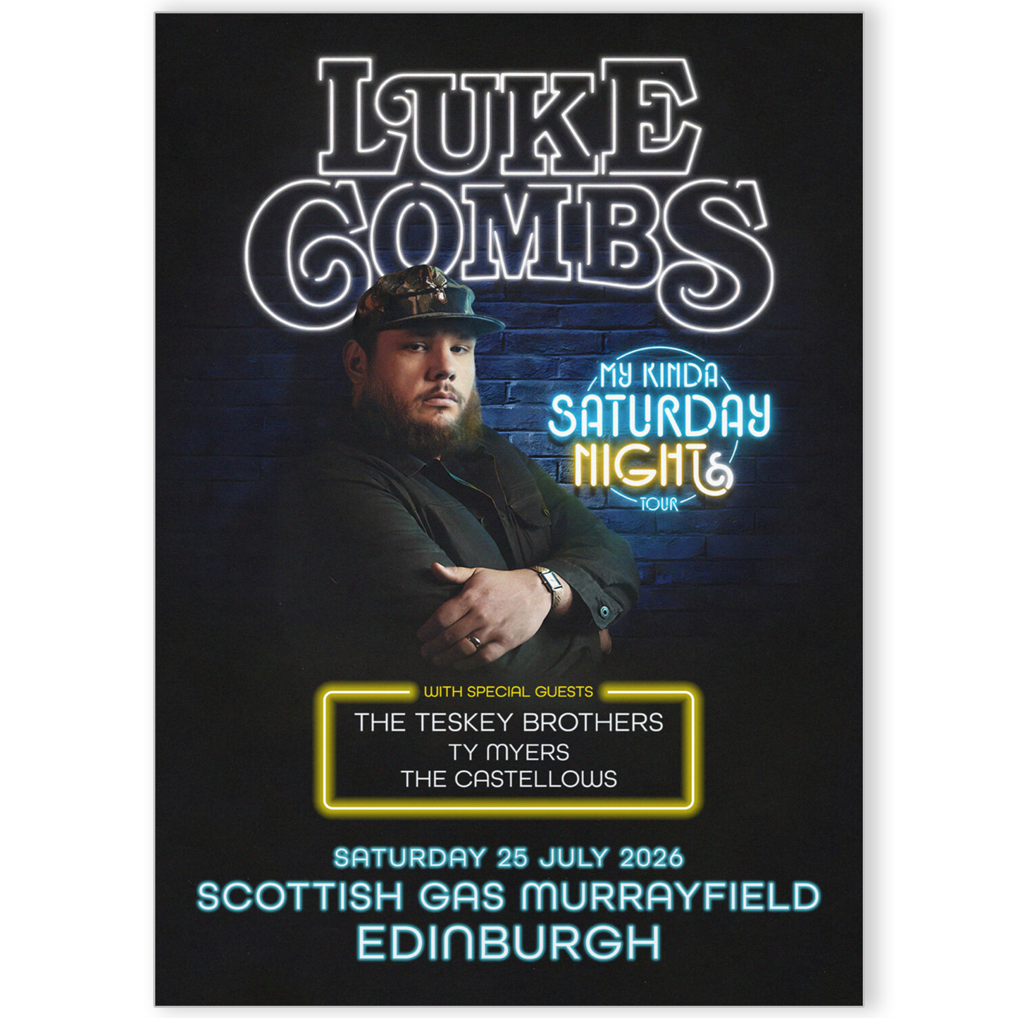 Luke Combs Poster Musician My Kinda Saturday Night Tour 2026 Poster Edinburgh