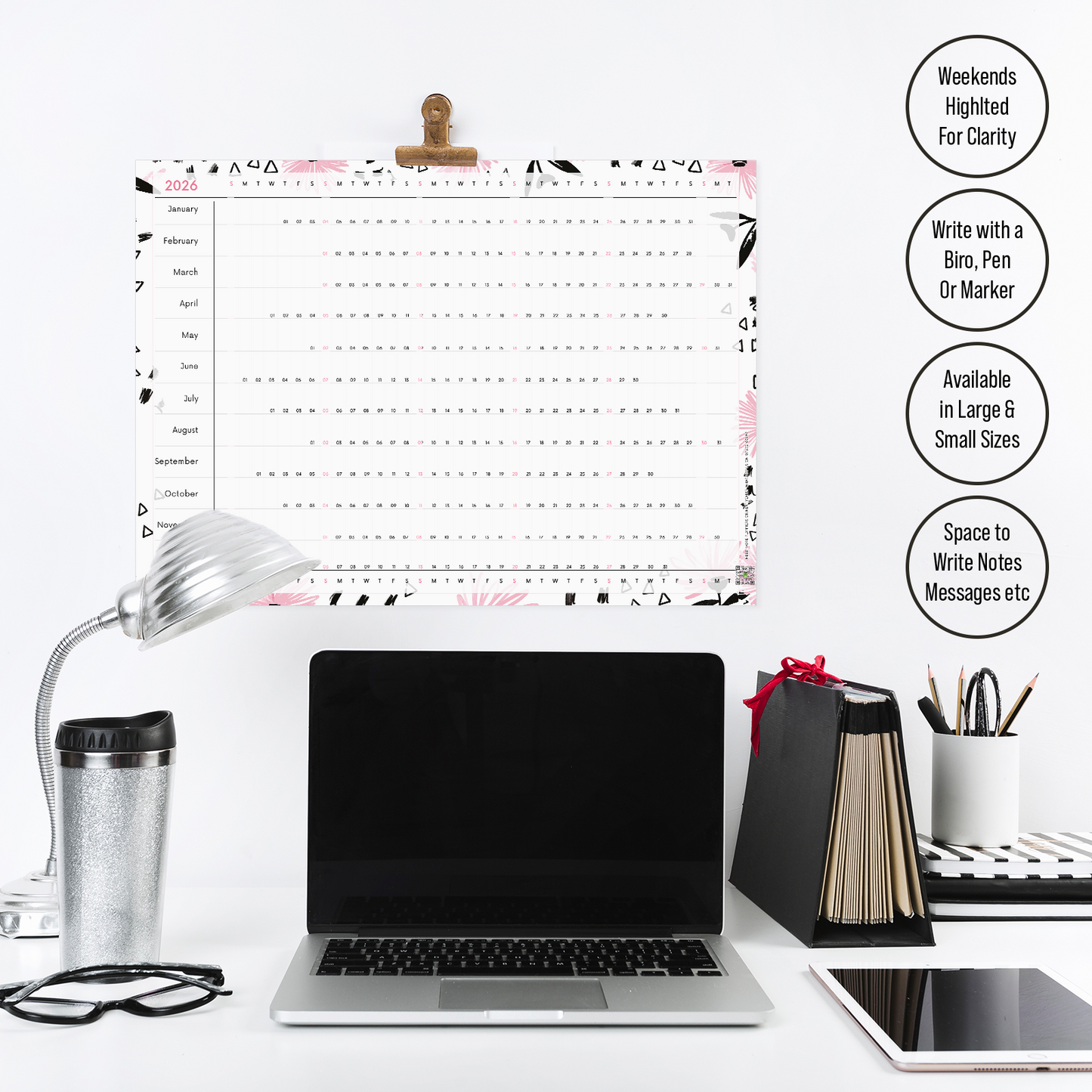 2026 Wall Planner Full Year Calendar For Home Office Work Jan-Dec A5-A1 Sizes