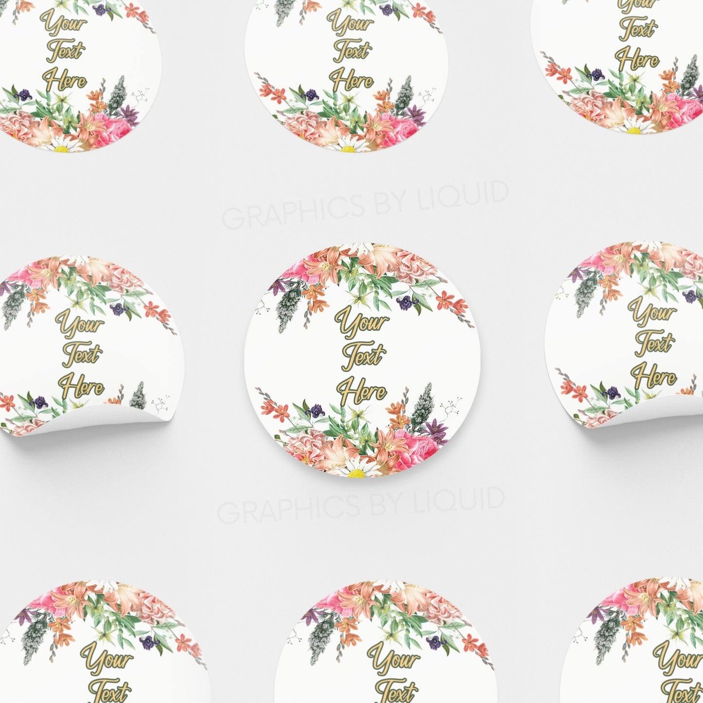 Personalised Name LOGO Printed Labels Seal Company Floral Wedding Round Stickers