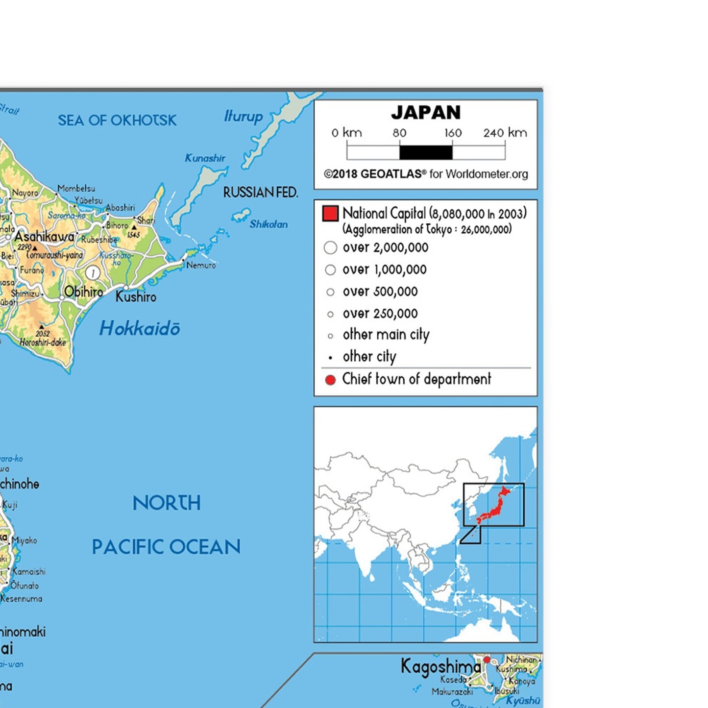 MAP OF JAPAN POSTER EDUCATIONAL TRAVEL PHYSICAL WORLD MAP TOURISM PRINT - A5-A3