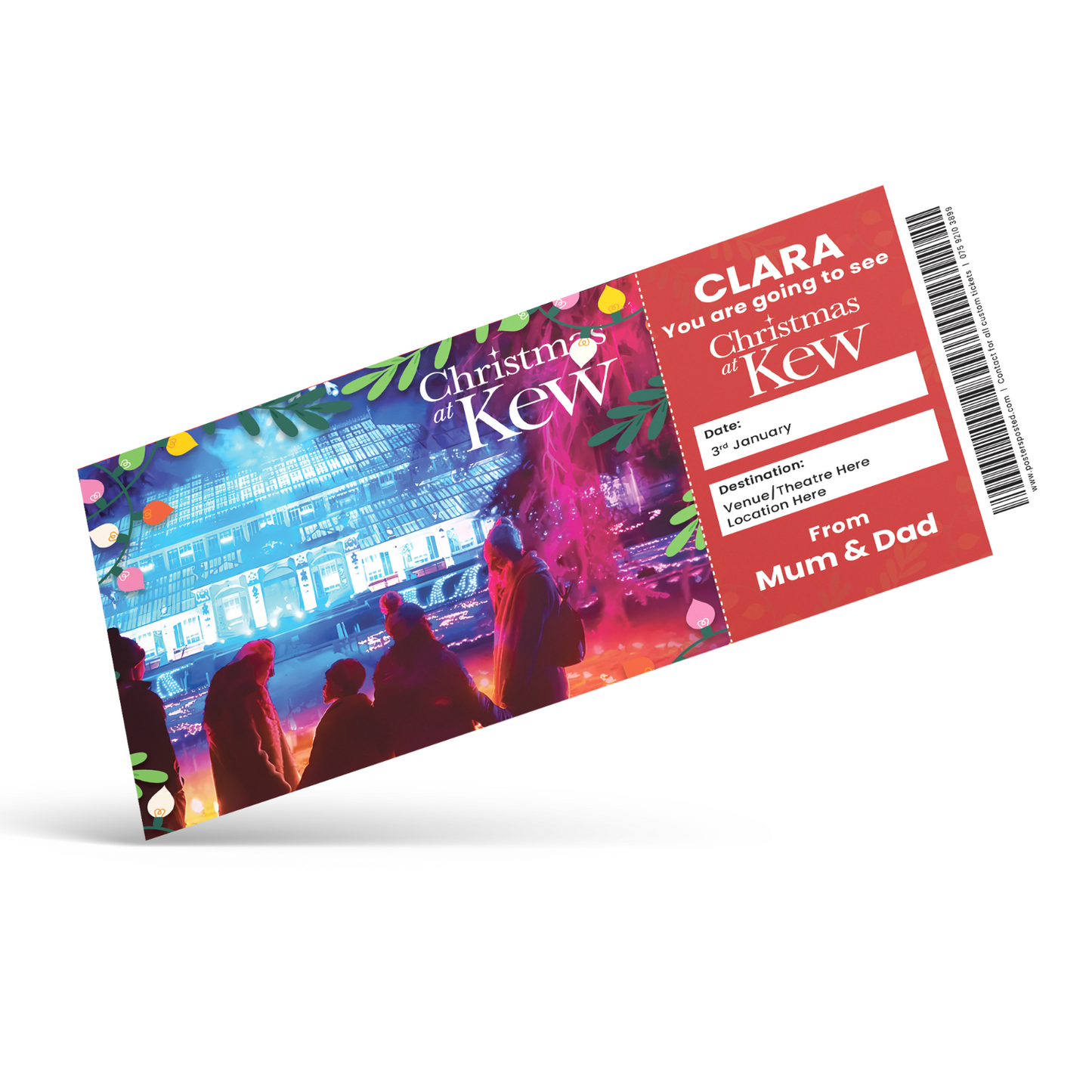 Christmas At Kew Garden Ticket Xmas Personalised Christmas Gift Keepsake Card