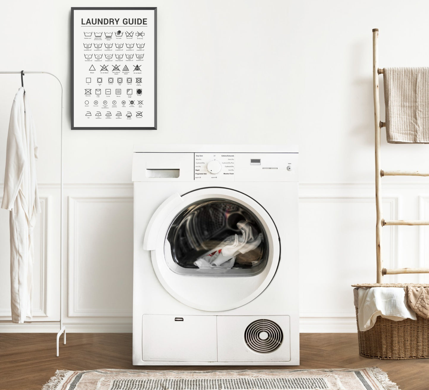 Laundry Room Poster Bathroom Minimalist Print Wash Symbol Care Guide Wall Art