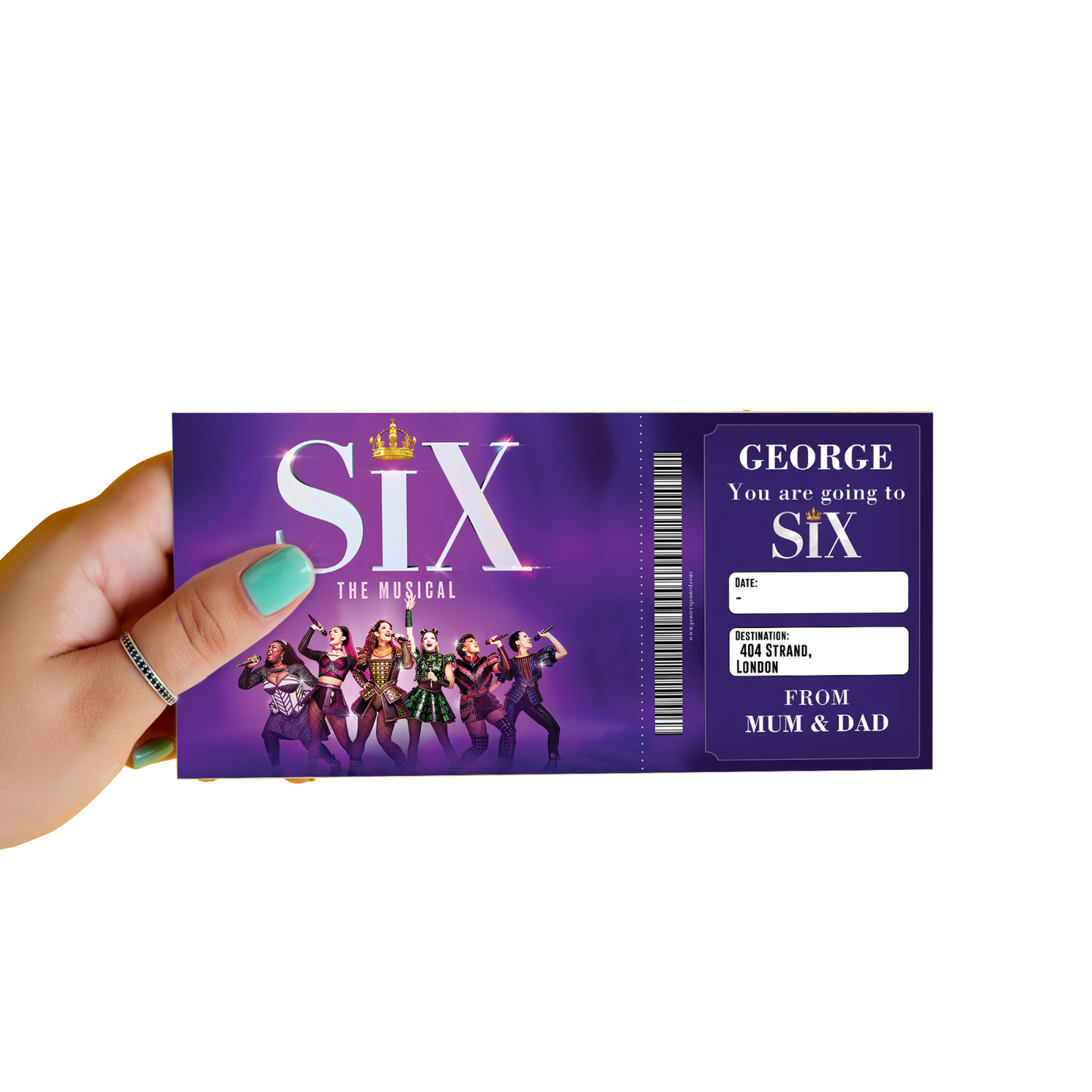 Six The Musical Ticket Personalised Theatre Gift Ticket Keepsake Reveal