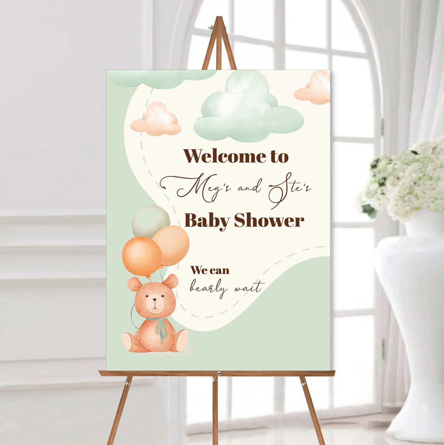 Personalised baby shower welcome sign We Can Bearly Wait Poster A5 A4 A3 Sign