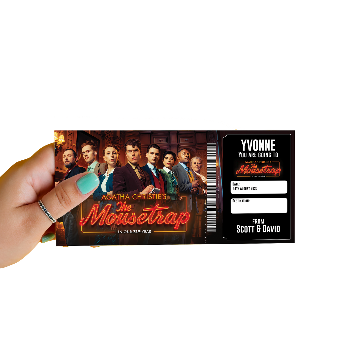 The Mousetrap Musical Theatre Gift Ticket Personalised Christmas Xmas Ticket