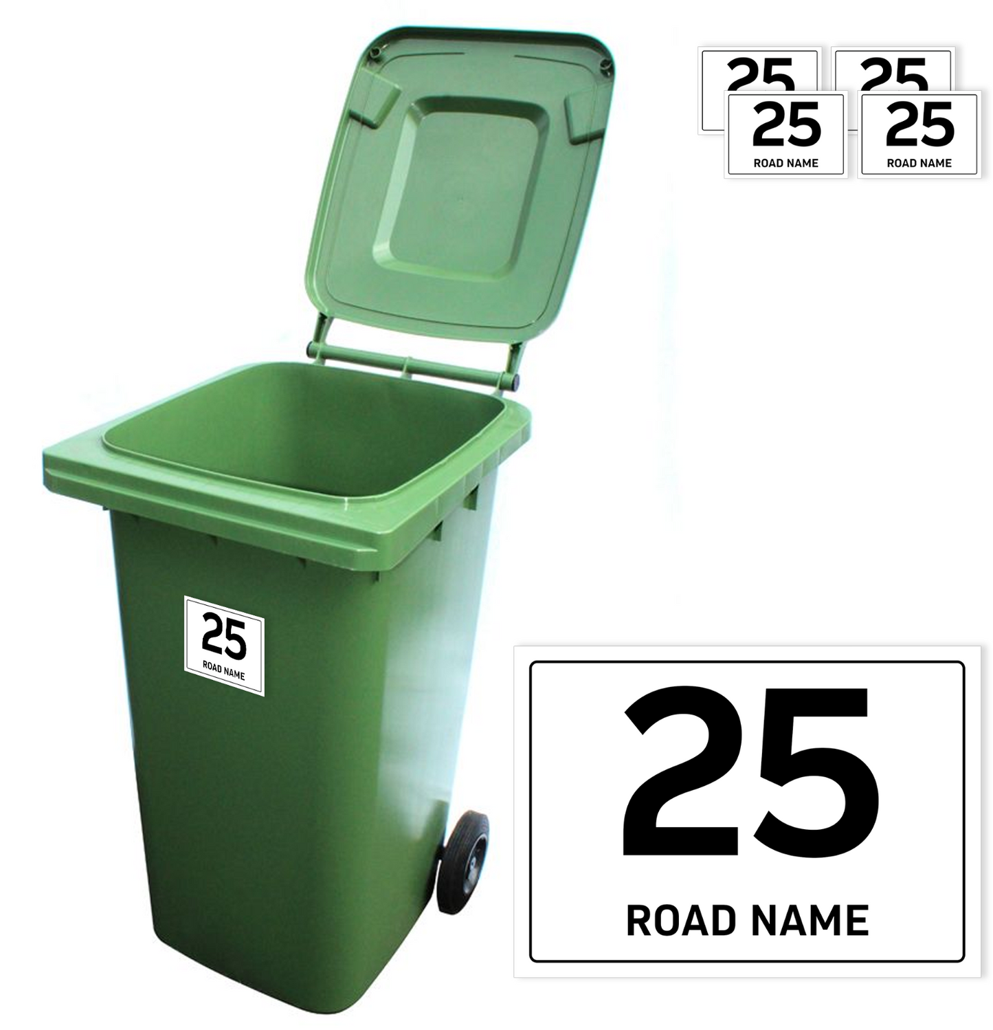Wheelie Bin Numbers Personalised Waterproof Bin stickers Labels House Street