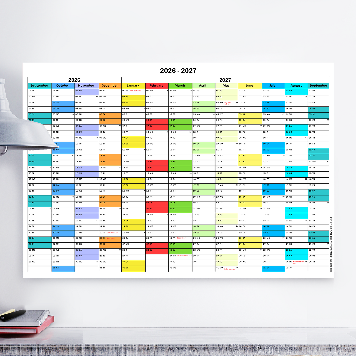 2026 - 2027 Academic Mid Year Student Wall Planner Holidays School A4 A3 A2 A1