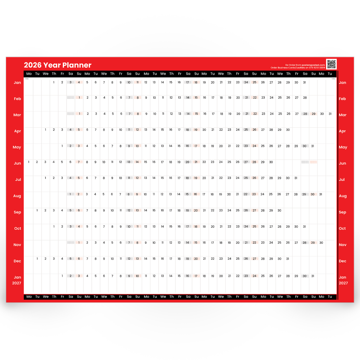2026 A2 Size Full Year Wall Calendar Large Planner Home Office Work Jan-Dec