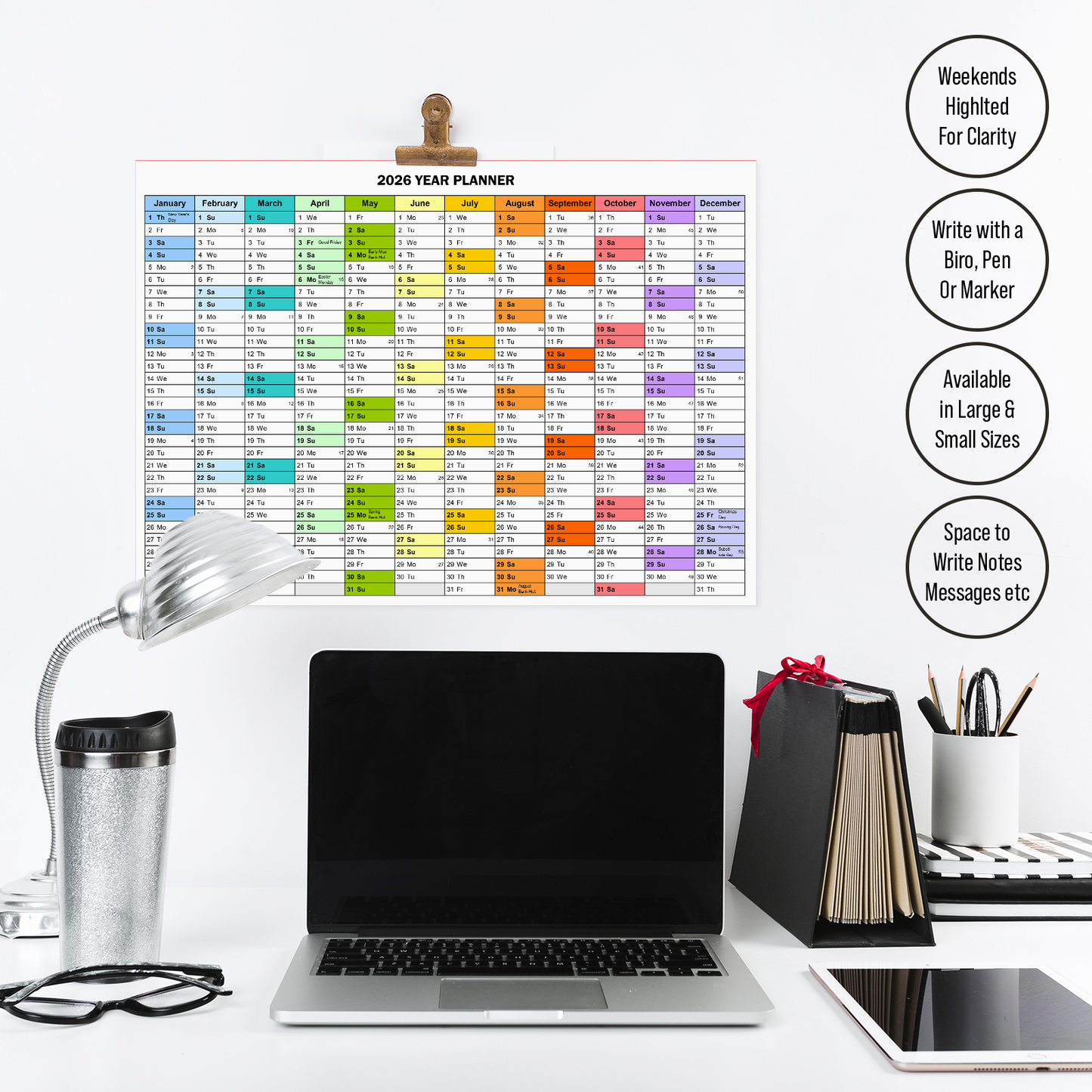 2026 A1-A2 Size Calendar Large Wall Planer Full Year Calendar Home Office Work