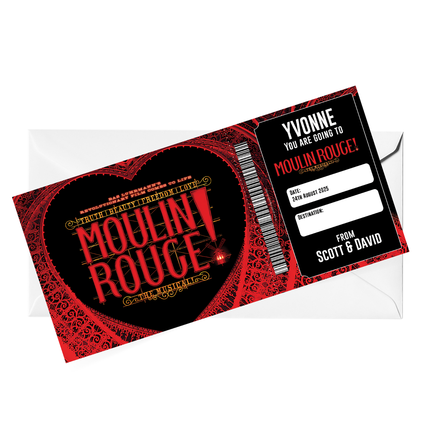 Moulin Rogue! The Musical Theatre Ticket Gift Surprise Voucher Personalised
