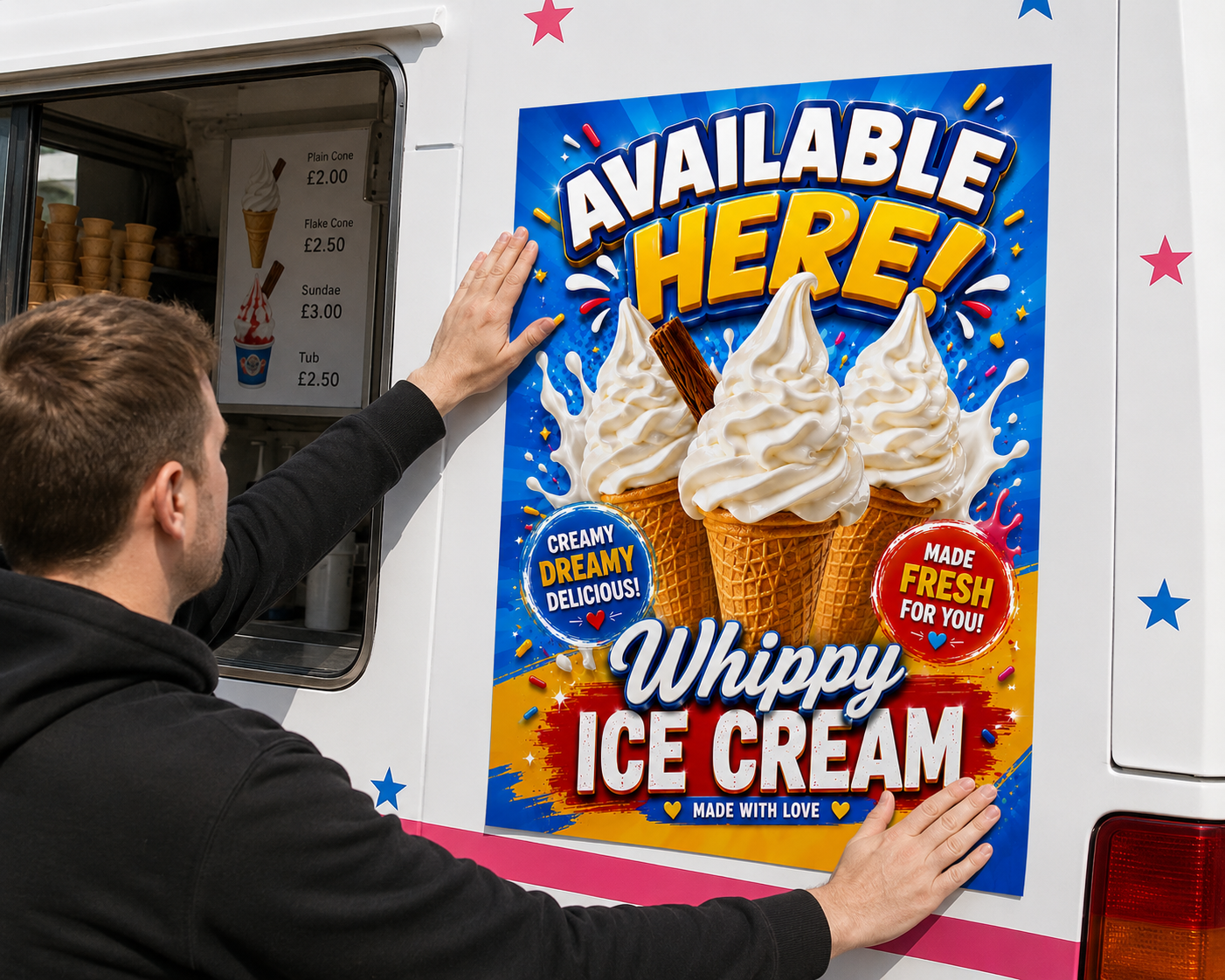Ice Cream Sold Here Sticker Adhesive Decal Mr Whippy Wall Window Sticker