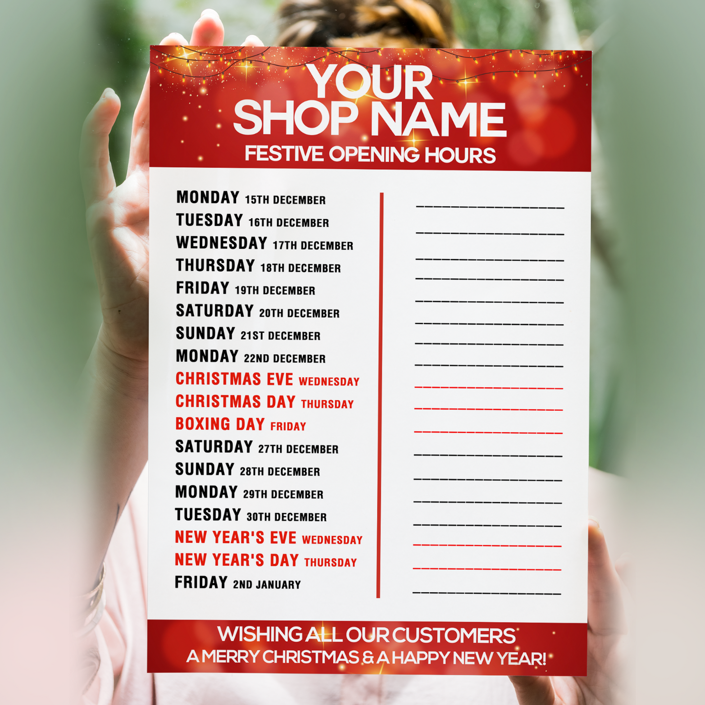 Christmas 2025 Opening Hours Posters Xmas Business Opening Times Signs A5 A4 A3
