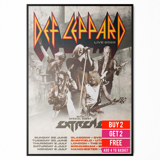 Def Leppard Poster 2026 UK Live Tour Gig Poster For Rock Fans A5 A4 A3 Poster