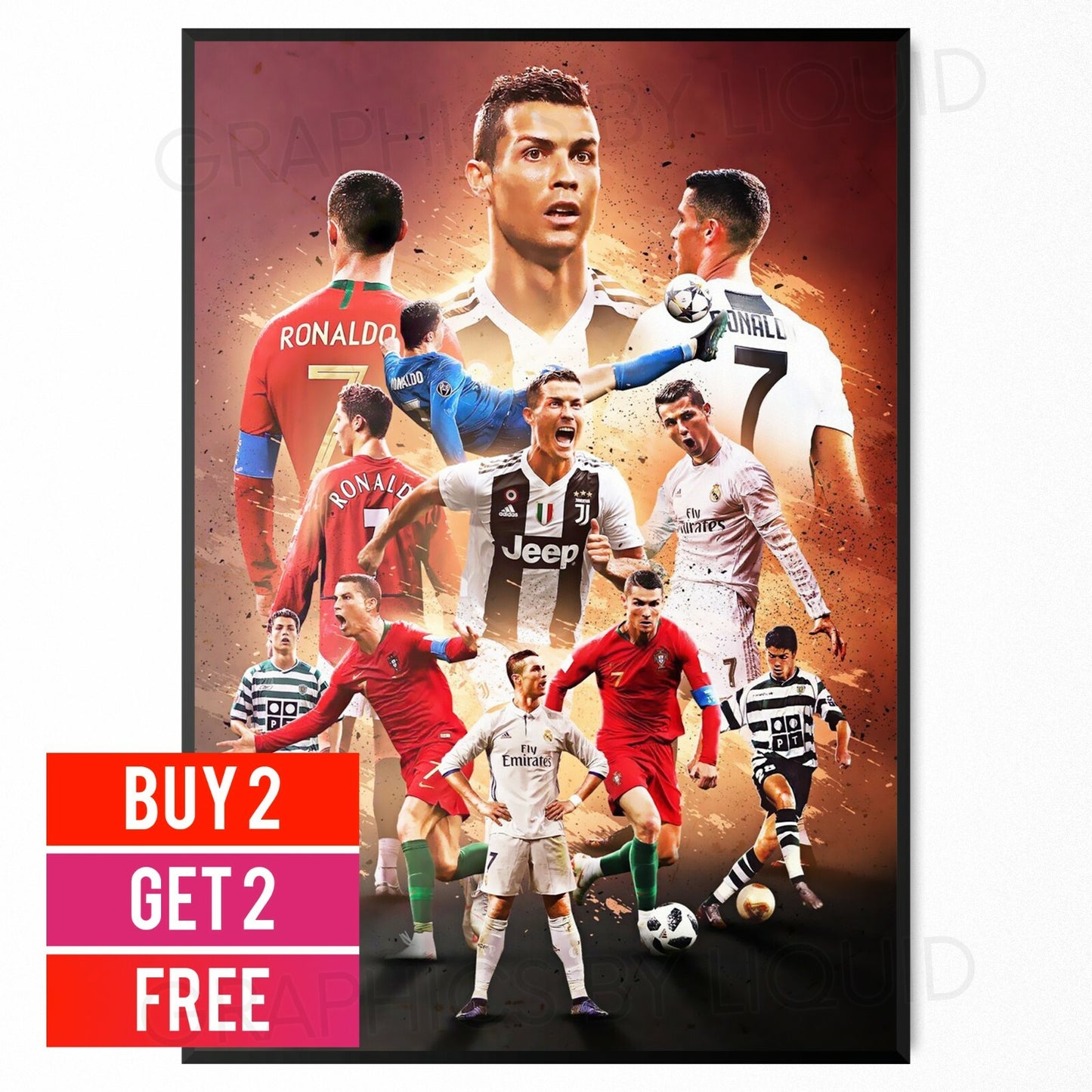 Ronaldo CR7 Legendary Moments Poster Photo Sports Football Poster A5 A4 A3