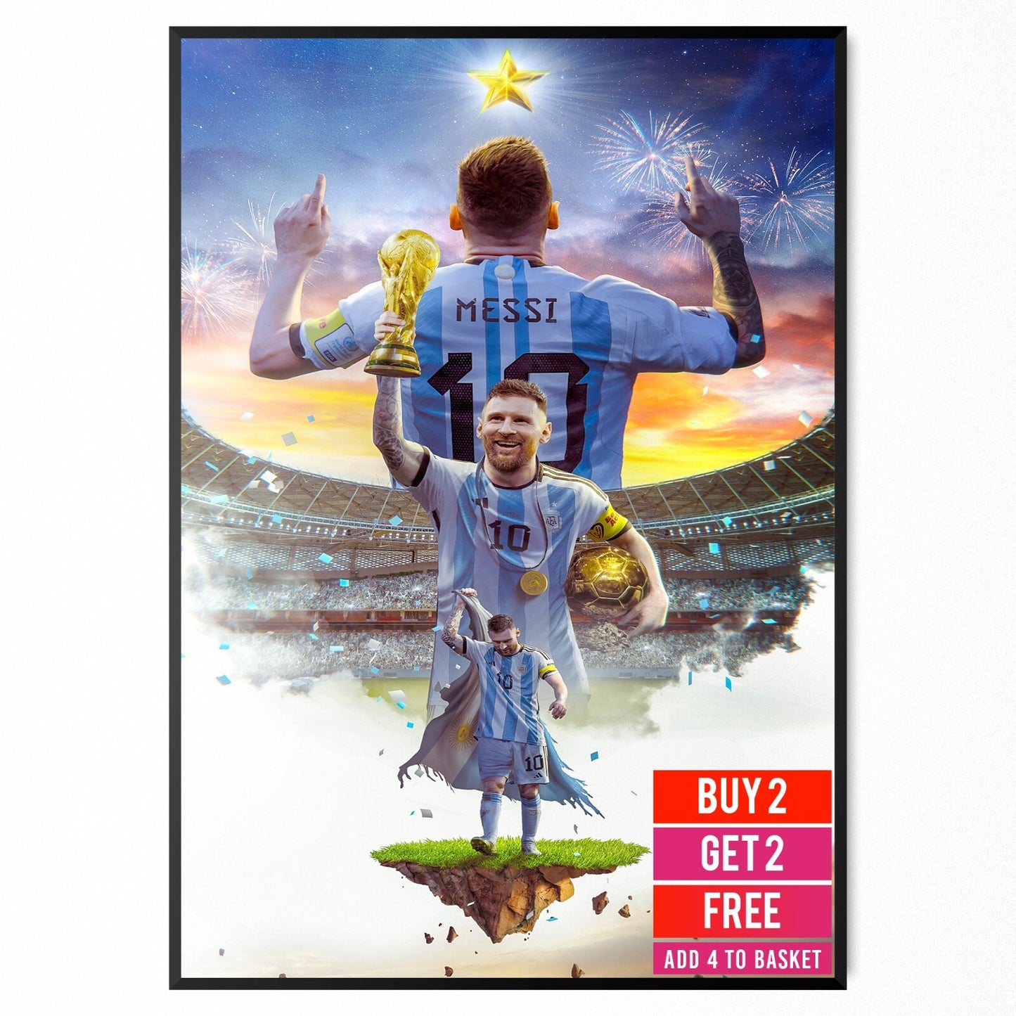 LIONEL MESSI WORLD CUP THE GOAT POSTER PRINT FOOTBALL POSTER - A5 A4 A3