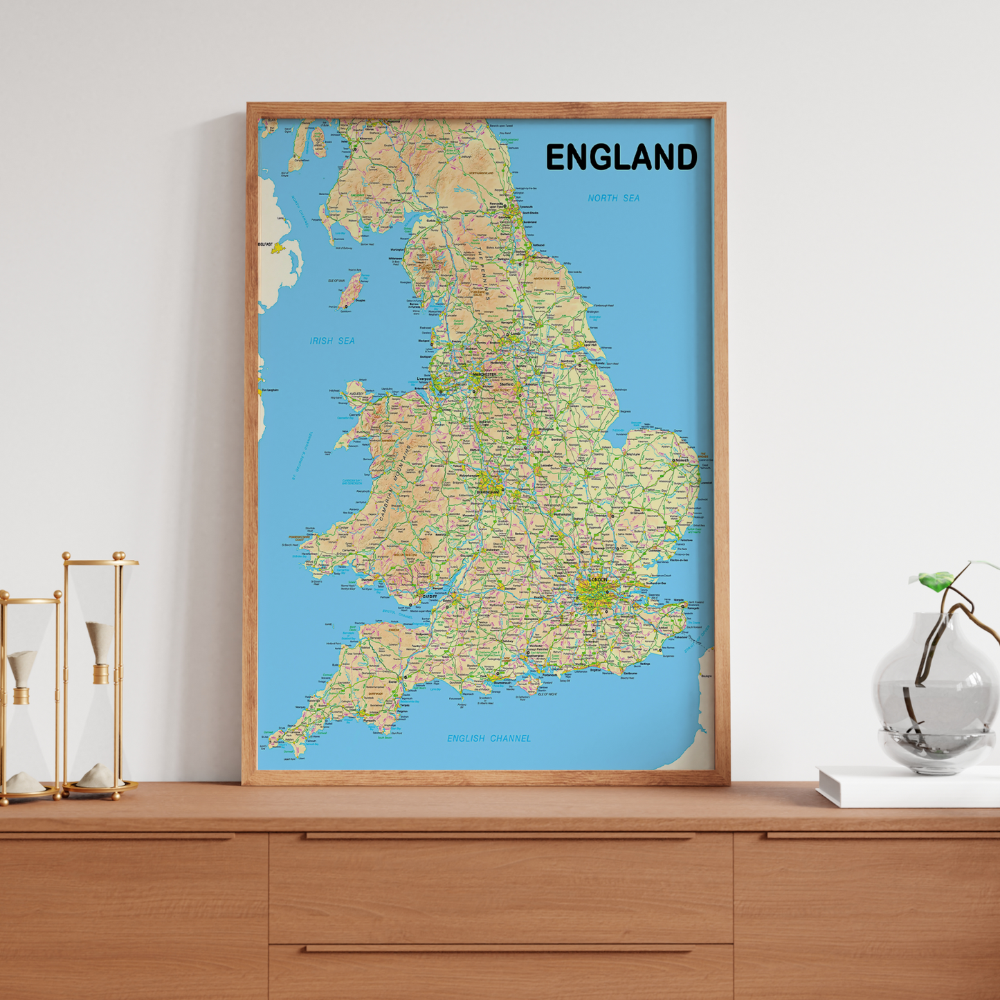 Map Of England Wall Poster Art Print | A5 A4 A3 A2 A1 |