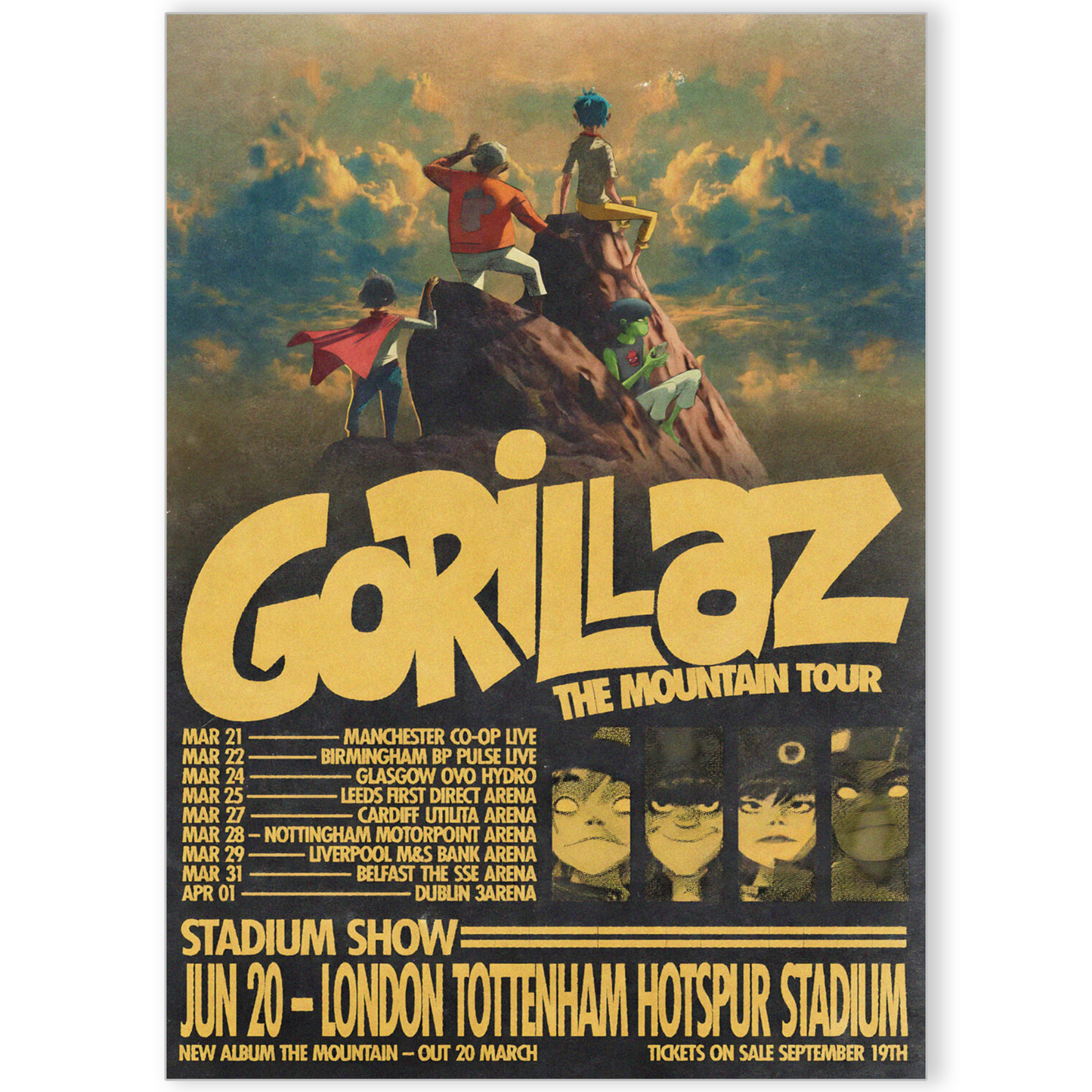Gorillaz Tour Poster The Mountain Tour Poster London 2026 All Dates Print A5-A3
